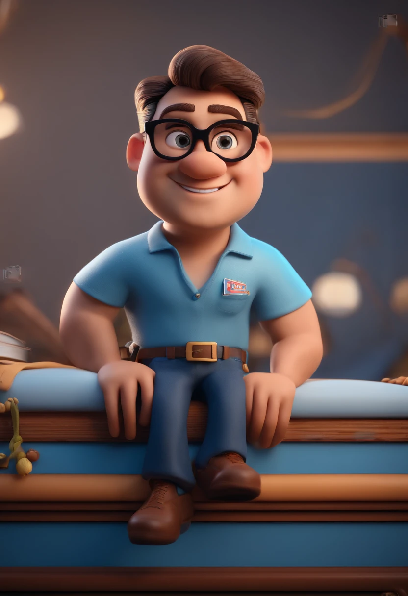 Cartoon character of a man with black glasses and a blue shirt, animation character, Caractere estilizado, animation style rendering, 3D estilizado, Arnold Maya render, 3 d render stylized, toon render keyshot, Personagem 3D, Personagem 3D, 3d rendering stylized, 3 d character render, personagem de desenho animado, Personagem de close up, Pose de personagem, (Estilo Pixar) (master part:1.2) (Bokeh) (best quality) (pele detalhada) (textura detalhada) (8k) (argila) (Cinematic lighting) (foco nítido