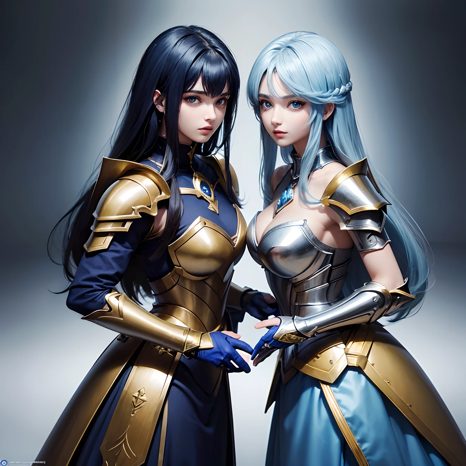 Obra prima melhor qualidade, cavaleiro bonito olhos azuis, cabelo comprido azul, usando armadura de ouro, Knight is Saint Seiya's Twins Saga, Wearing Gemini Gold Armor, extremamente detalhado, 8k, ultra realista