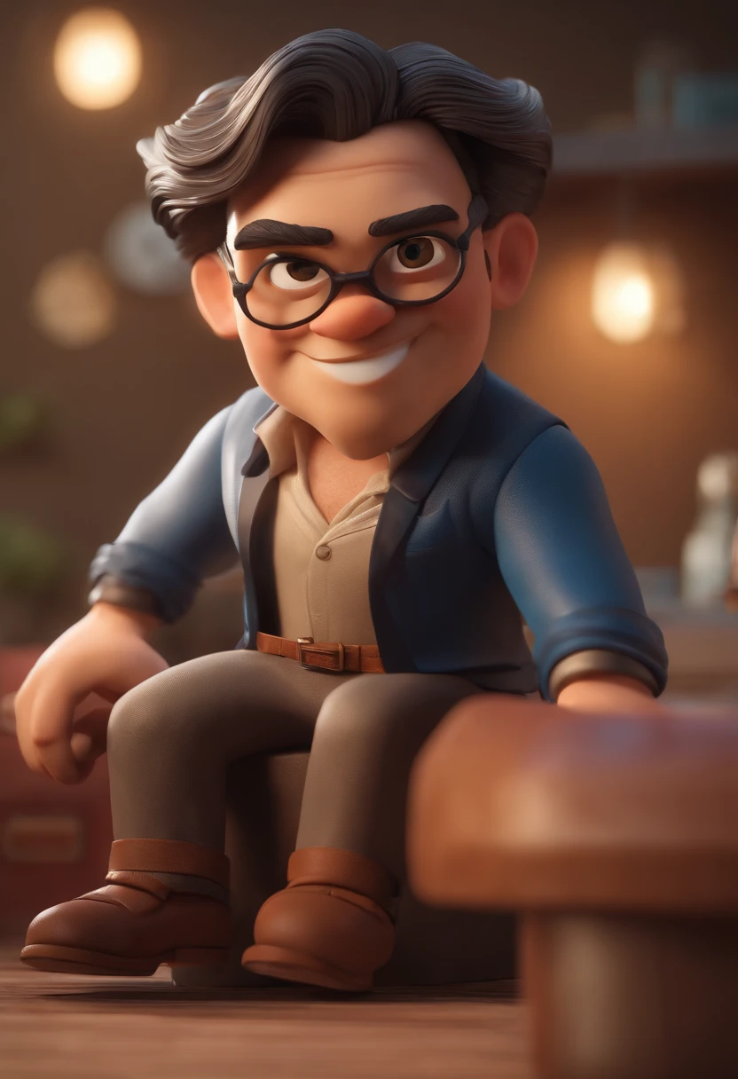 Personagem de desenho animado de um homem gordinho negro com cabelo careca e uma camisa azul, um personagem animado, Caractere estilizado, animation style rendering, 3D estilizado, Arnold Maya render, 3 d render stylized, toon render keyshot, Personagem 3D, Personagem 3D, 3d rendering stylized, 3 d character render, personagem de desenho animado, Personagem de close up, Pose de personagem, (Estilo Pixar) (master part:1.2) (Bokeh) (best quality) (pele detalhada) (textura detalhada) (8k) (argila) (Cinematic lighting) (foco nítido，Senta e vaza a parte superior do corpo
