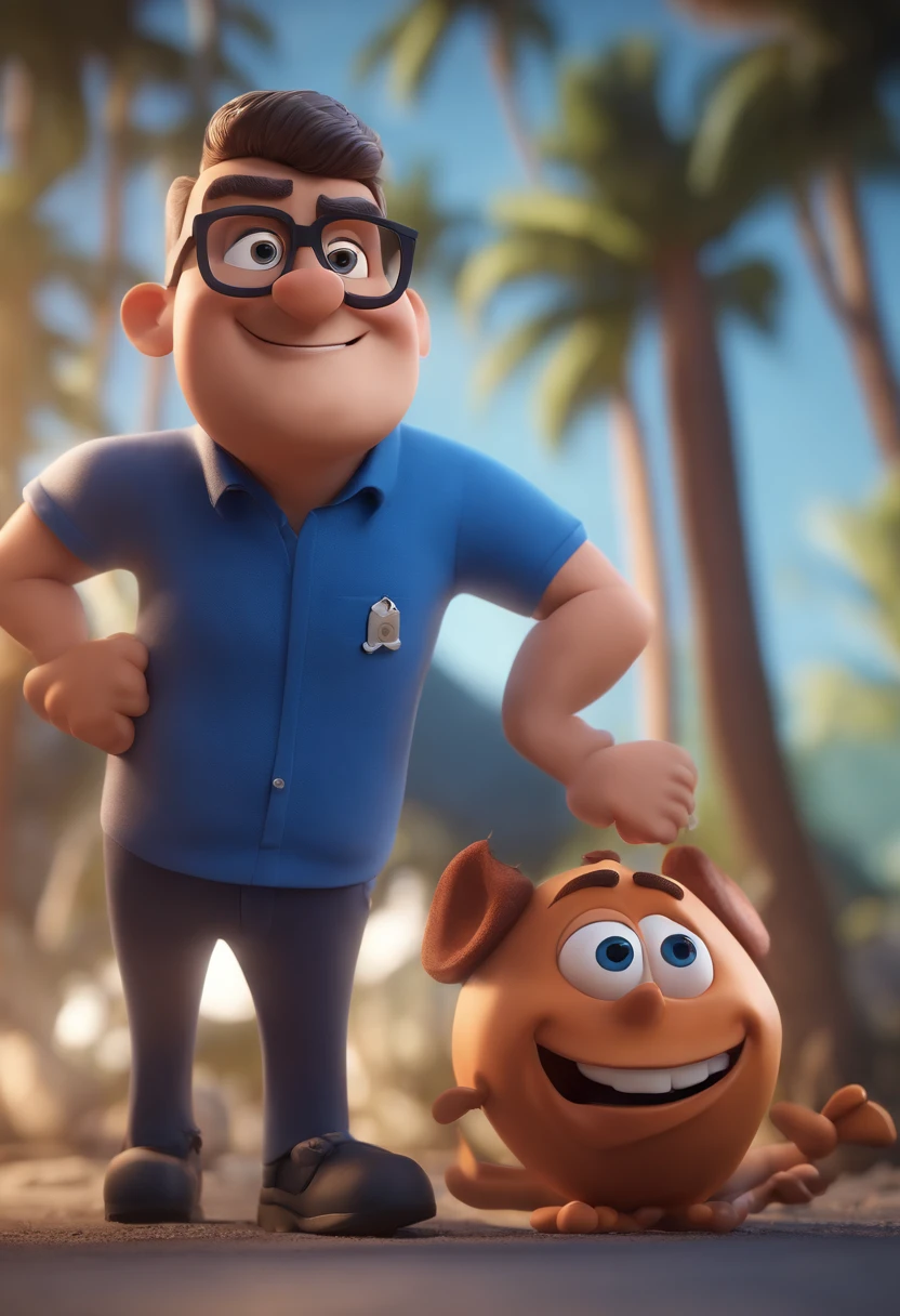 Estilo Pixar: The grown man is holding a naked blue-eyed boy and in his other hand he is holding a pair of scissors and is trying to cut off the boy's testicles,3D Poster,Disney