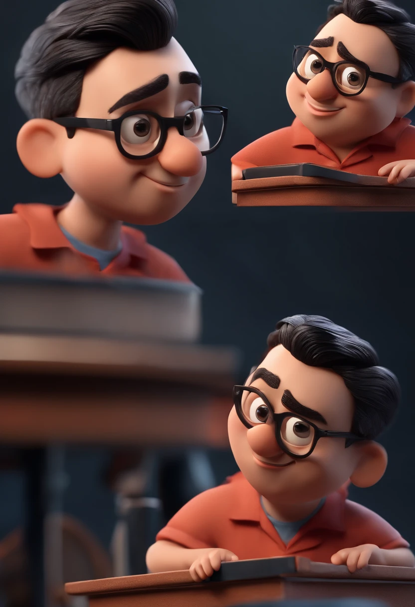 Cartoon character of a man with black glasses and a blue shirt, animation character, Caractere estilizado, animation style rendering, 3D estilizado, Arnold Maya render, 3 d render stylized, toon render keyshot, Personagem 3D, Personagem 3D, 3d rendering stylized, 3 d character render, personagem de desenho animado, Personagem de close up, Pose de personagem, (Estilo Pixar) (master part:1.2) (Bokeh) (best quality) (pele detalhada) (textura detalhada) (8k) (argila) (Cinematic lighting) (foco nítido