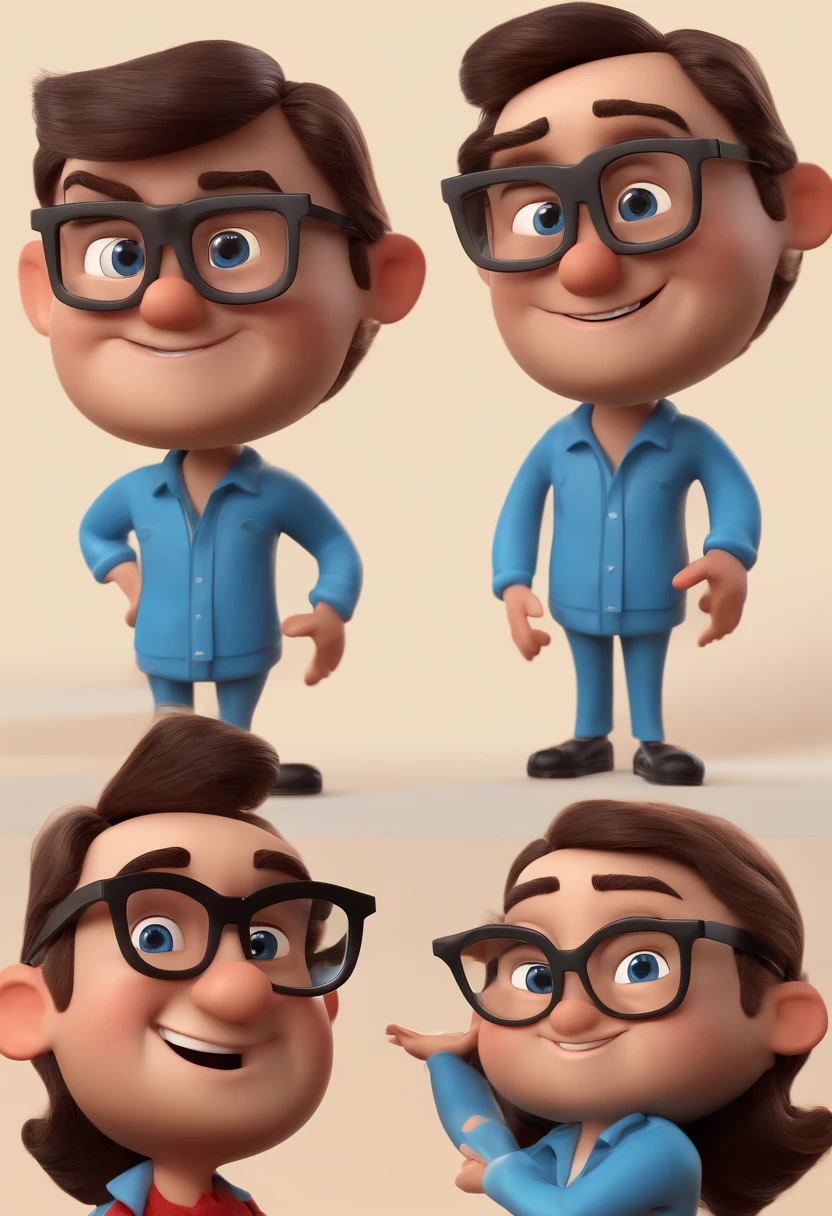 Cartoon character of a man with black glasses and a blue shirt, animation character, Caractere estilizado, animation style rendering, 3D estilizado, Arnold Maya render, 3 d render stylized, toon render keyshot, Personagem 3D, Personagem 3D, 3d rendering stylized, 3 d character render, personagem de desenho animado, Personagem de close up, Pose de personagem, (Estilo Pixar) (master part:1.2) (Bokeh) (best quality) (pele detalhada) (textura detalhada) (8k) (argila) (Cinematic lighting) (foco nítido
