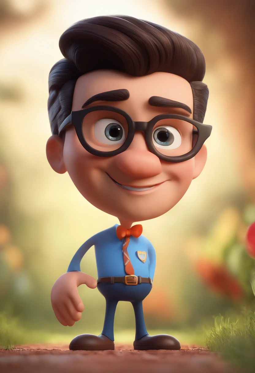 Cartoon character of a man with black glasses and a blue shirt, animation character, Caractere estilizado, animation style rendering, 3D estilizado, Arnold Maya render, 3 d render stylized, toon render keyshot, Personagem 3D, Personagem 3D, 3d rendering stylized, 3 d character render, personagem de desenho animado, Personagem de close up, Pose de personagem,  (Estilo Pixar) (master part:1.2) (Bokeh) (best quality) (pele detalhada) (textura detalhada) (8k) (argila) (Cinematic lighting) (foco nítido