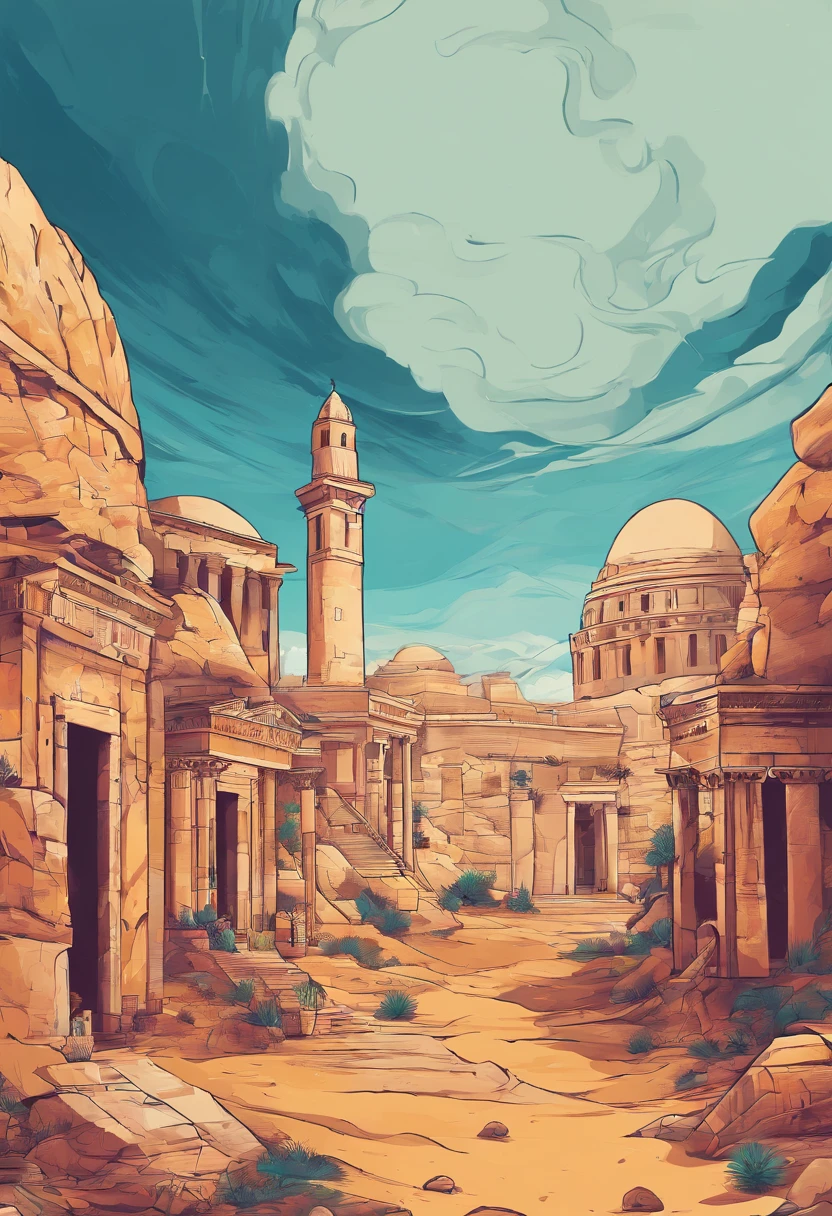Ancient Greece,templo ,—width 672, arte de paisagem, environment design illustration, scenery art detailed, vista para o mar, Conceito-Arte, Arte digital altamente detalhada em 4k, Pintura digital 4K, Pintura digital 4k, stunning digital illustration, fundo do deserto, arte conceitual de pintura digital, pintura digital detalhada