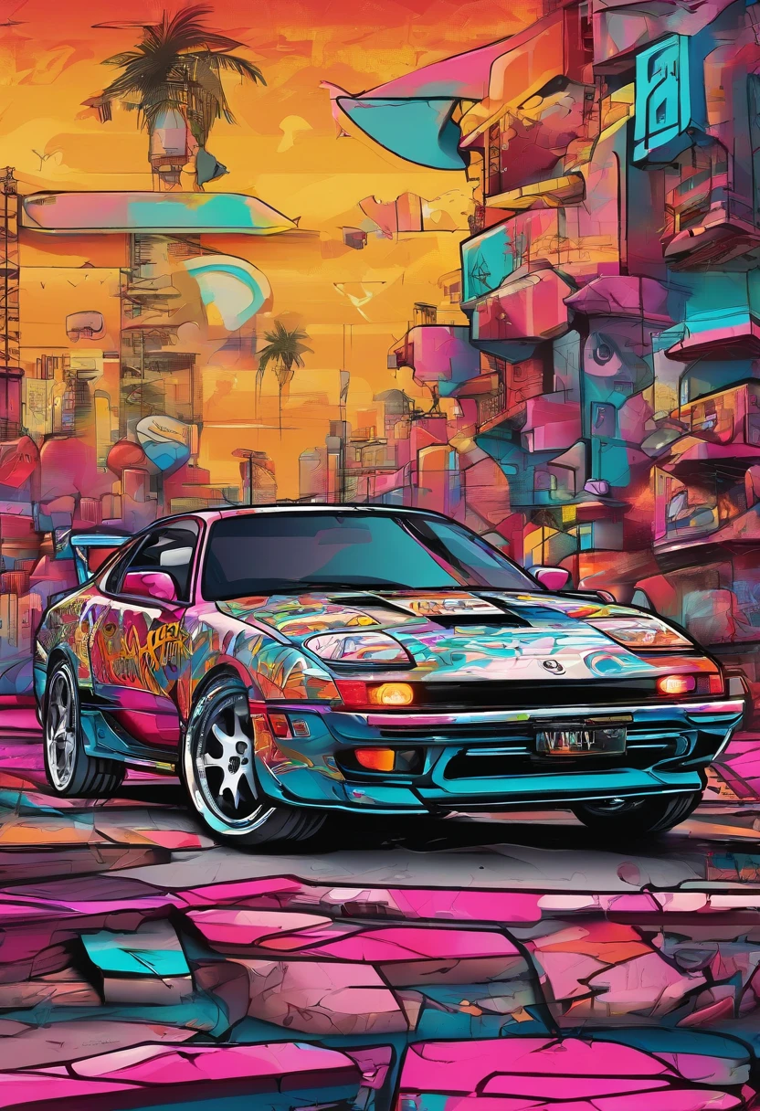 (nvinkpunk:1.2) (snthwve style:0.8) VAL1 mk4Supra VAL2, lightwave, sunset, intricate, highly detailed