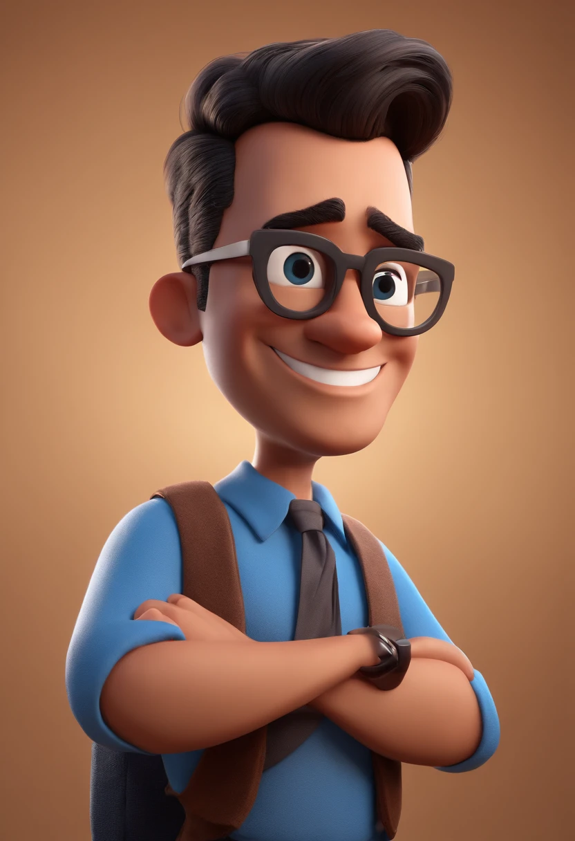 Cartoon character of a man with black glasses and a blue shirt, animation character, Caractere estilizado, animation style rendering, 3D estilizado, Arnold Maya render, 3 d render stylized, toon render keyshot, Personagem 3D, Personagem 3D, 3d rendering stylized, 3 d character render, personagem de desenho animado, Personagem de close up, Pose de personagem, (Estilo Pixar) (master part:1.2) (Bokeh) (best quality) (pele detalhada) (textura detalhada) (8k) (argila) (Cinematic lighting) (foco nítido