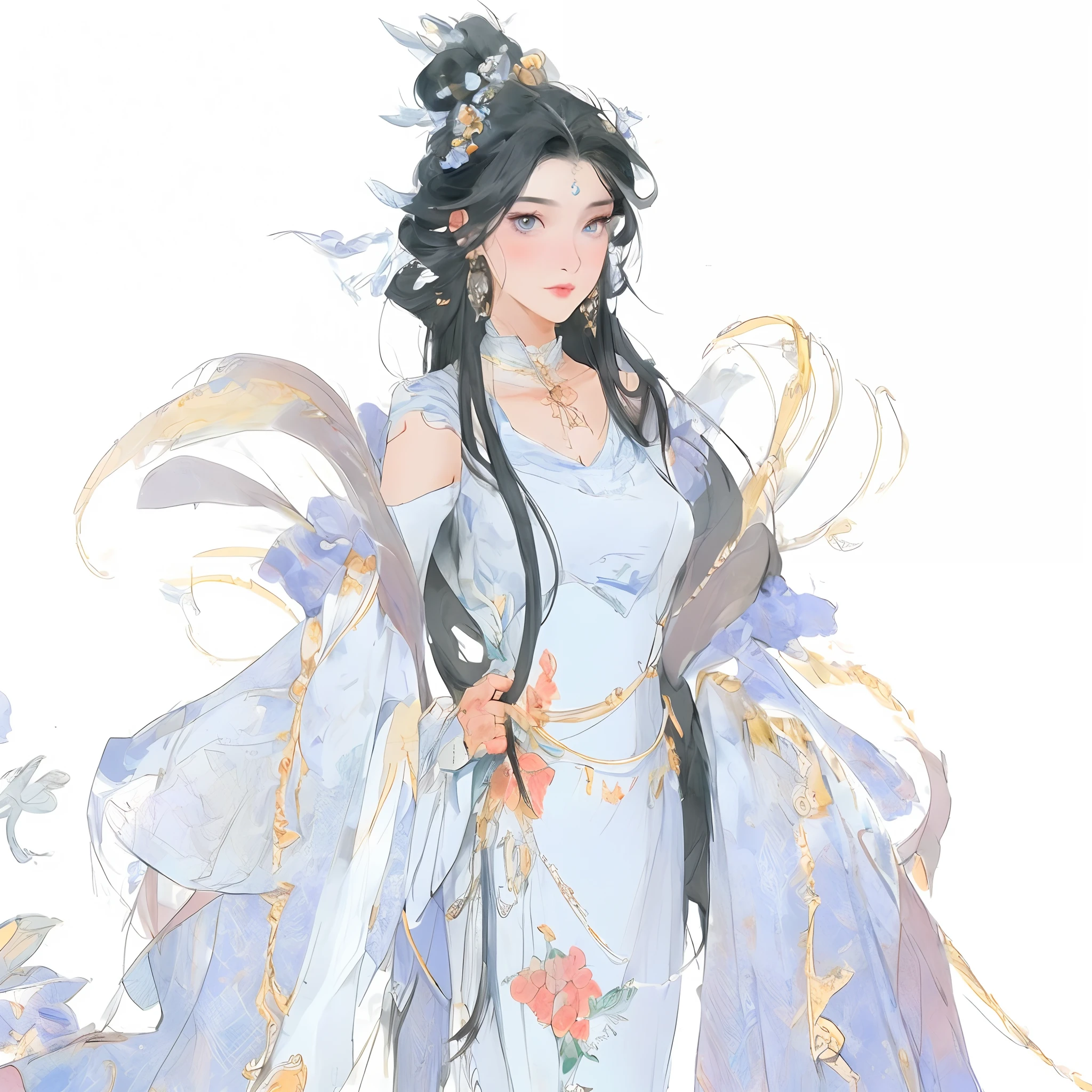 (tmasterpiece:1.2,best qualtiy),(Very detailed face,Real pictures,Realistic skin,Complicated details),独奏,1 milf,hair stick,rcasual,ukiyoe painting,cropped shoulders,Oiran, a color, portrait, (top down:1.2),Goddess of the East