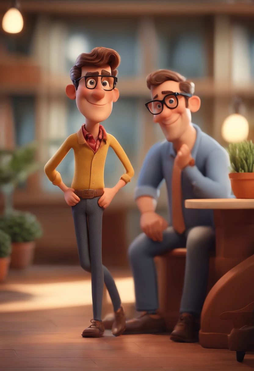 Cartoon character of a man with black glasses and a blue shirt, animation character, Caractere estilizado, animation style rendering, 3D estilizado, Arnold Maya render, 3 d render stylized, toon render keyshot, Personagem 3D, Personagem 3D, 3d rendering stylized, 3 d character render, personagem de desenho animado, Personagem de close up, Pose de personagem,  (Estilo Pixar) (master part:1.2) (Bokeh) (best quality) (pele detalhada) (textura detalhada) (8k) (argila) (Cinematic lighting) (foco nítido