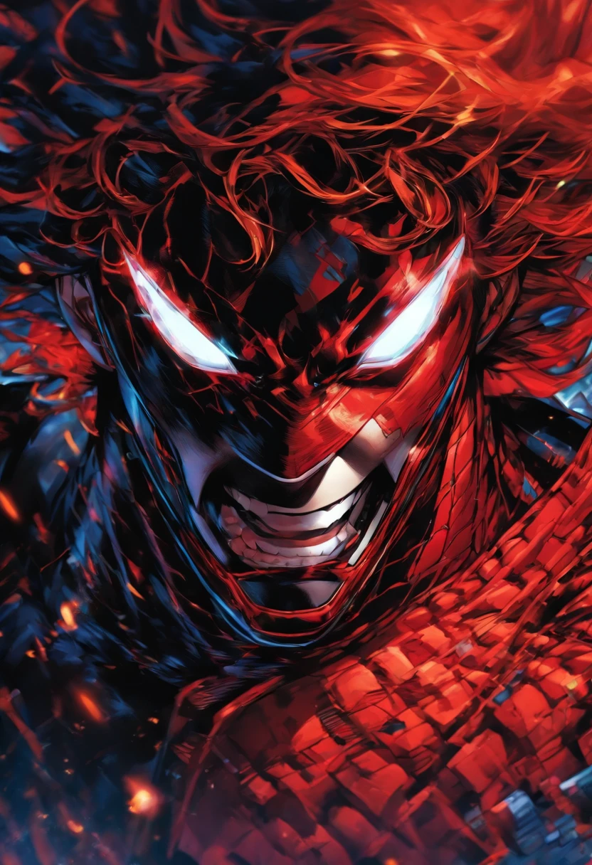 Marvel Conical Panel, Adscente, fair pale skin, olhos azuis , cabelo preto na altura dos ombros, long eyeslashes, Black and red superhero costume, delineador, red-lips, cabelos pretos