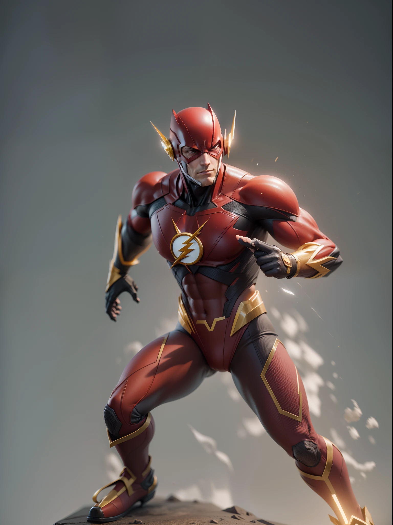 Flash dc comic hero,intense, 3D model figure,toy,gray background,studio soft lights,3D moon figure,3D toys model,(best quality,4k,8k,highres,masterpiece:1.2),ultra-detailed,(realistic,photorealistic,photo-realistic:1.37), HDR, UHD,sharp focus,professional, vivid colors,bokeh,concept artists,portrait