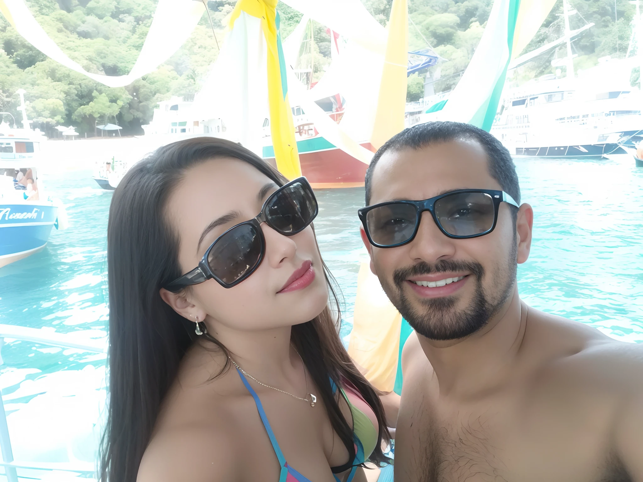They are posing for a photograph on a boat on the water, holiday photography, on the ocean water, em um barco, no oceano, com um parceiro pirata do sexo masculino, imagem de perfil, Postagem 4k, 4 k post, Alex Yanes e Lisa Frank, par, Casal feliz, Mulher de 30 anos, 3 0 anos de idade mulher, fotografia, no mar