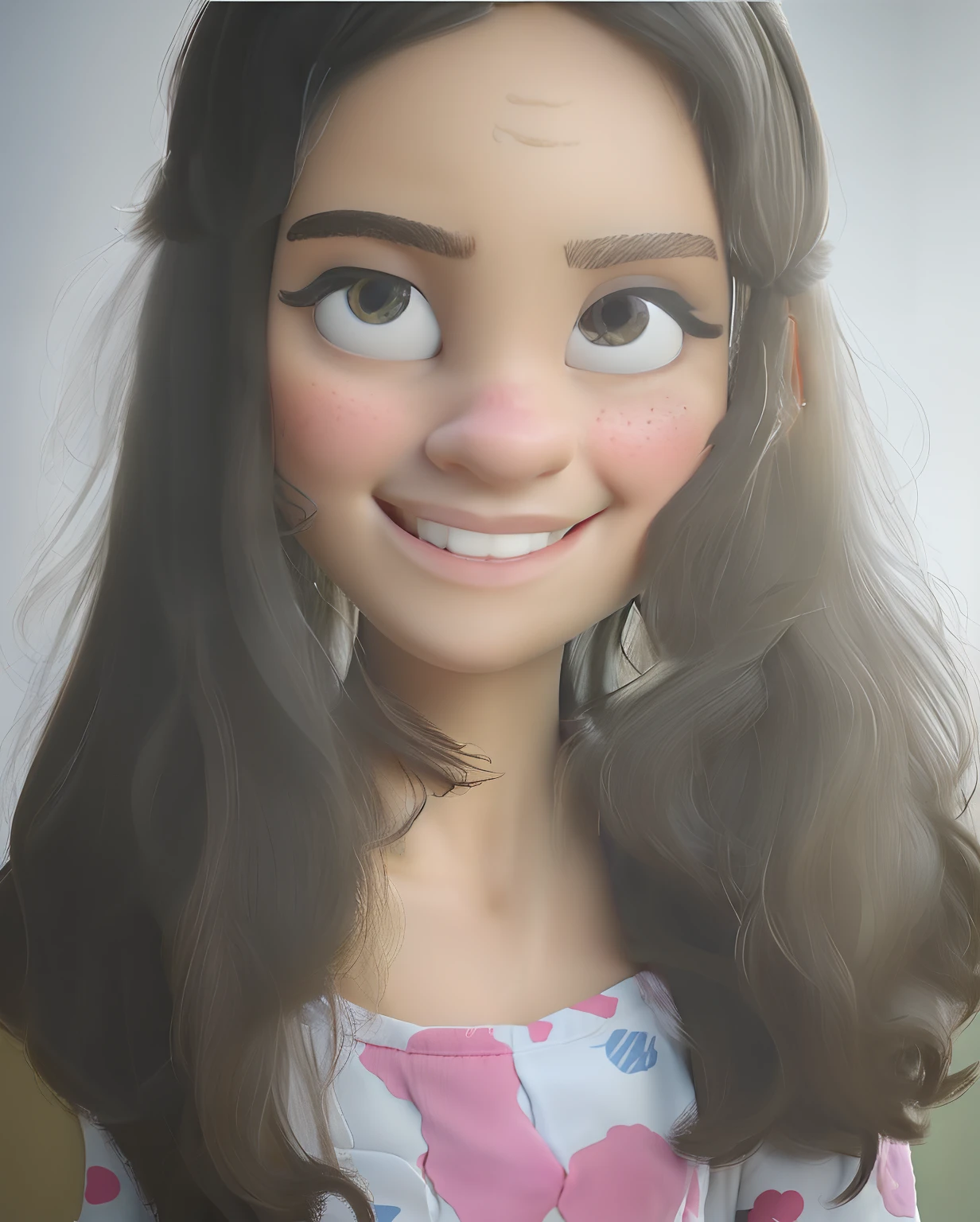desenho pixar arafed com cintas e uma camisa tie dye sorrindo, ela tem cerca de 1 6 anos de idade, 1 6 anos, 18 anos, Serena Malyon, lily frank, Violeta Myers, uma bela adolescente, leve sorriso bonito, menina e bonito, menina jovema, Hana Alisa Omer, 19-year-old girl