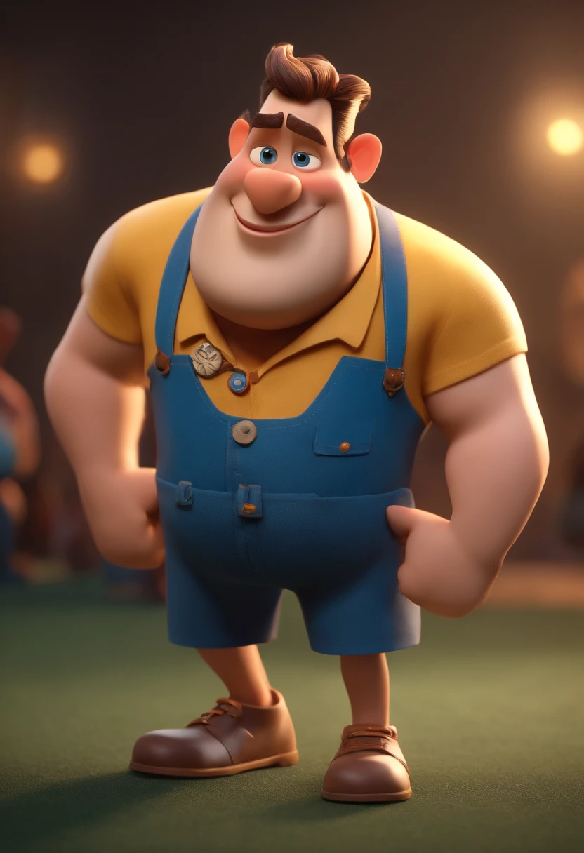 Cartoon character of a man round face a little fat flowery shorts tattooed arm and a blue shirt, animation character, Caractere estilizado, animation style rendering, 3D estilizado, Arnold Maya render, 3 d render stylized, toon render keyshot, Personagem 3D, Personagem 3D, 3d rendering stylized, 3 d character render, personagem de desenho animado, Personagem de close up, Pose de personagem,  (Estilo Pixar) (master part:1.2) (Bokeh) (best quality) (pele detalhada) (textura detalhada) (8k) (argila) (Cinematic lighting) (foco nítido