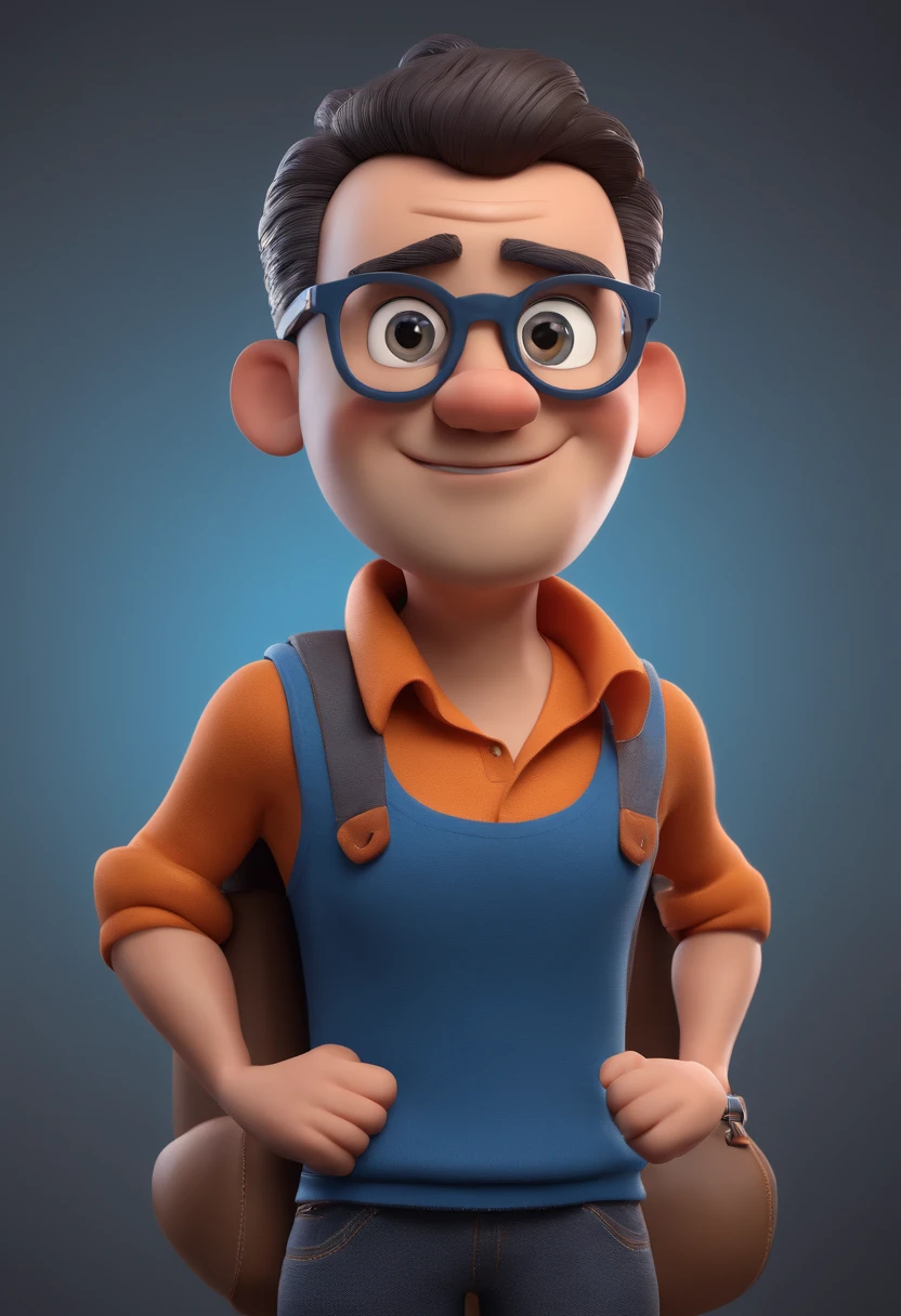 Cartoon character of a man with black glasses and a blue shirt, animation character, Caractere estilizado, animation style rendering, 3D estilizado, Arnold Maya render, 3 d render stylized, toon render keyshot, Personagem 3D, Personagem 3D, 3d rendering stylized, 3 d character render, personagem de desenho animado, Personagem de close up, Pose de personagem, (Estilo Pixar) (master part:1.2) (Bokeh) (best quality) (pele detalhada) (textura detalhada) (8k) (argila) (Cinematic lighting) (foco nítido