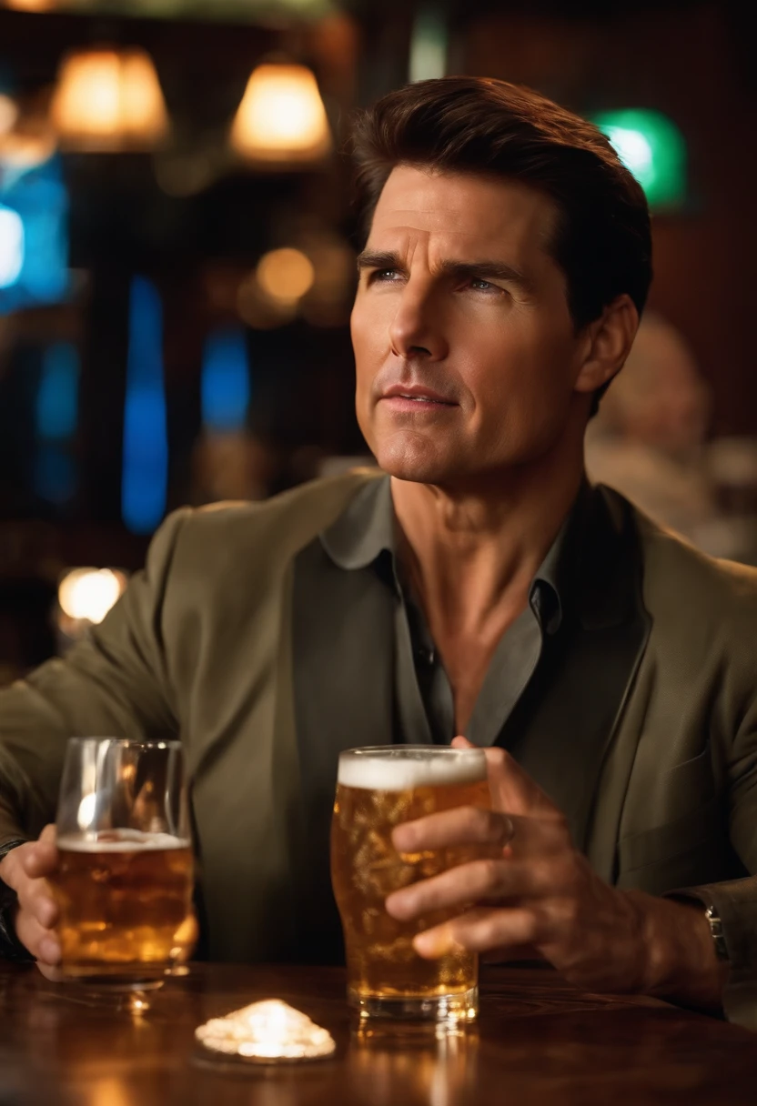 Tom Cruise bebendo cerveja com Mick Jager em um bar