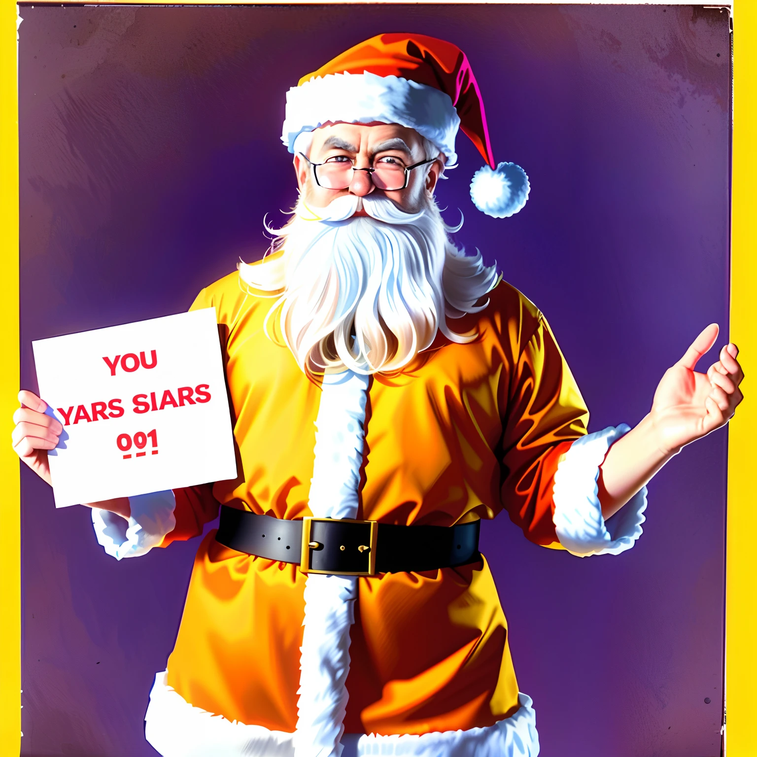 Santa Claus holding a sign saying the years begin now, santa claus, santa, santa claus, closeup photograph, photo illustration, Venga, sim, Imagen del anuncio, Un hiper realista, illustration!, Fanart, por Wayne Reynolds, por Randy Vargas, he is greeting you warmly, Fan Art, Foto de primer plano, promo image, Estrellas, perca, estrella, Temporada de vacaciones
