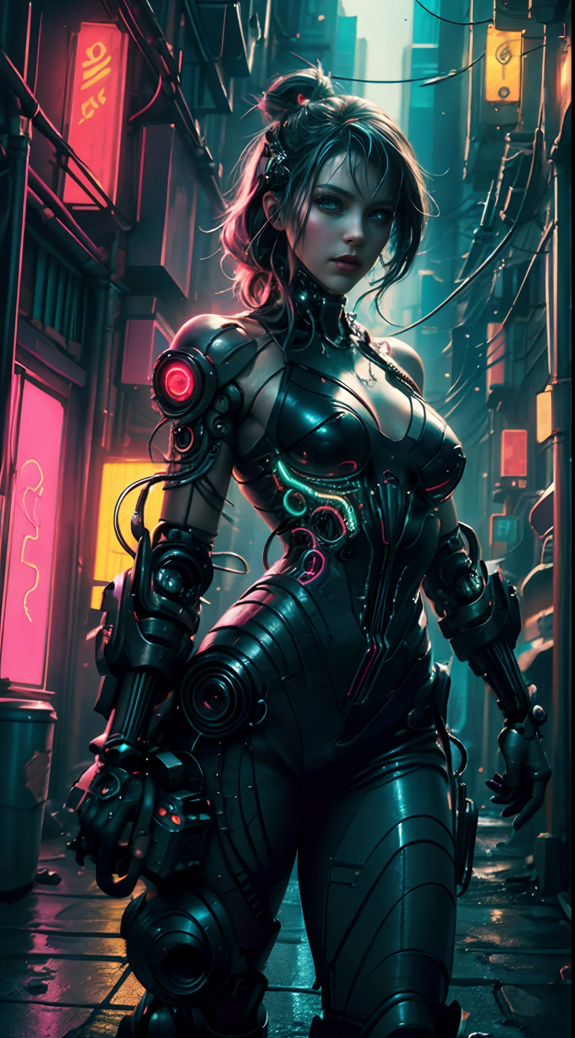 (fotorealistisch:1.4) Pictures of cyberpunk girls, (Top quality, 8K, 32 Tsd., Masutepiece), (Dynamische Pose), ((nach vorne gerichtete Kamera)), (Blick in die Kamera), Cowboy erschossen, Formloses Haar, buntes Haar, Bunte Cyberpunk-Kleidung, Depth of field f/1.8, cyberpunk city hintergrund, Filmische Beleuchtung.14 Jahre
The cybernetic enhancements you possess are not just for show - they are your lifeline in this dangerous world. With your enhanced strength, speed, and agility, you must navigate through the city's dark underbelly and confront its most dangerous criminals. Will you survive, or will you become just another victim of the cyberpunk neon world? Girl Hair with neon colors Highlights with bright colors