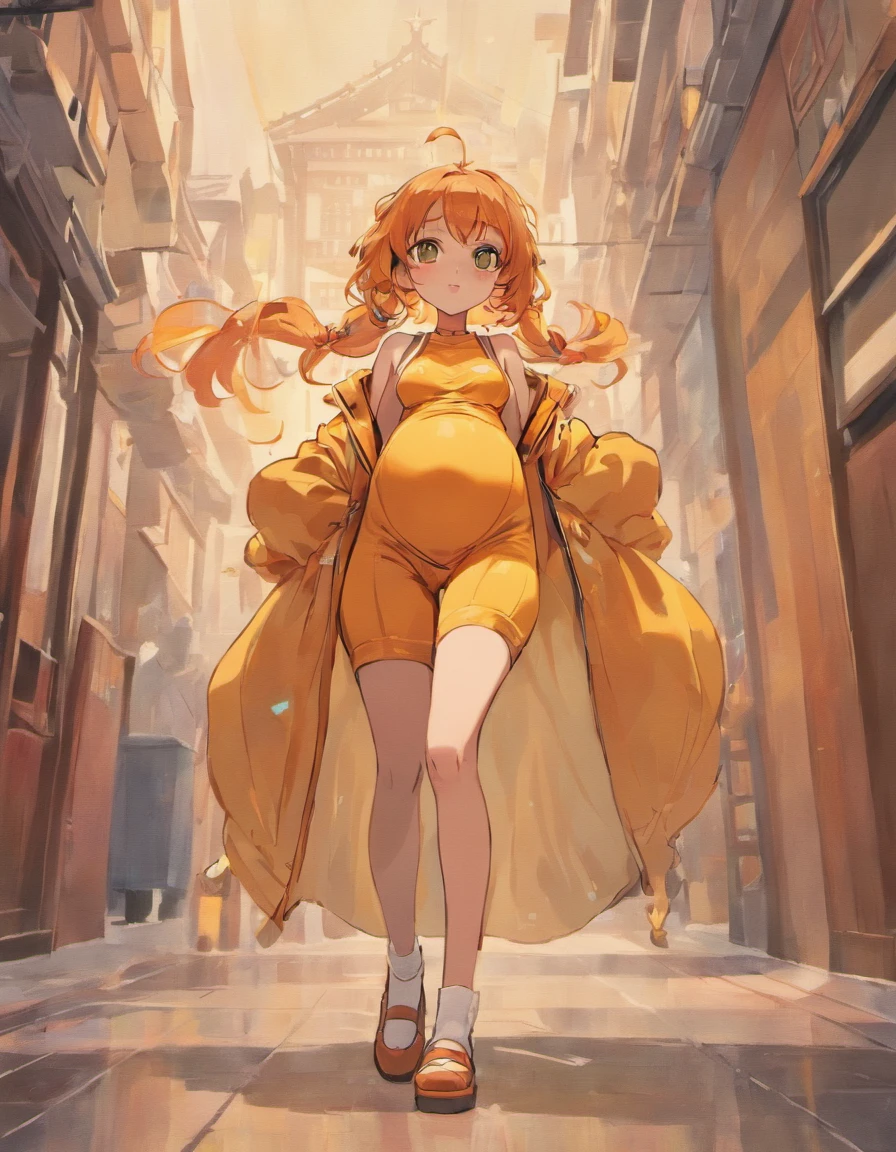 Costume planning theme autumn and winter return to dust,Style: Urban simplicity, Old money style, Reference brand TEME 2023. Moya Seoul 2023 colors: Peach, Amber brown, Orange-yellow details: The top is smart,Casual culottes with loose straps,White shirt material: linen, Cotton, Silk, fleece, Full body front design, pregnant woman