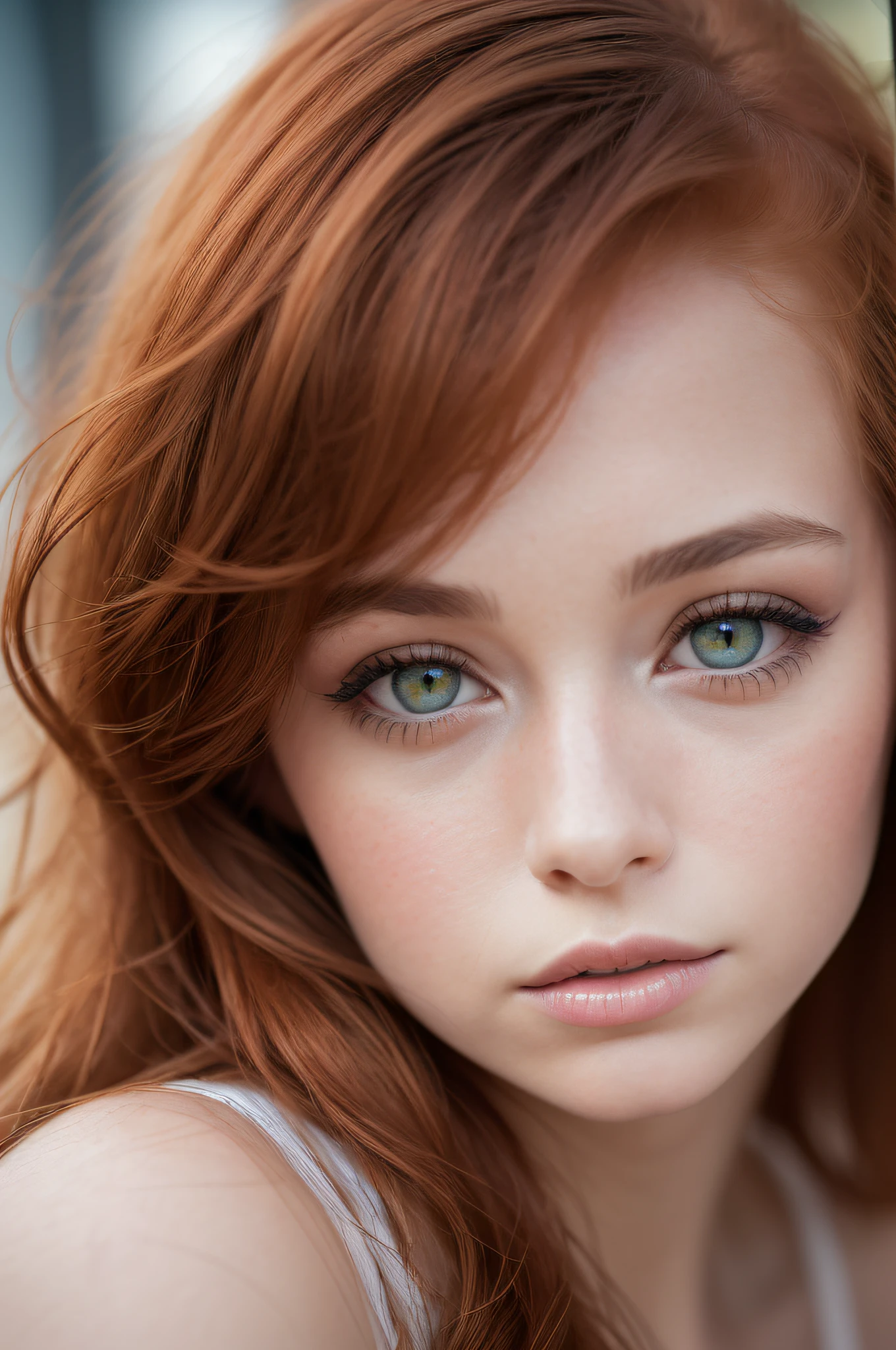 (((Rousse))) a portrait photograph of a beautiful (young) woman, witrh ((heart shape pupil)) , award winning photo, best quality, portrait by annie leibovitz, canon 5d mark ii, film, professional photograph, (rich colors:1.1), hyper realistic, lifelike texture, (natural lighting:1.1), (Canon EF 85mm f/1.4L IS USM)