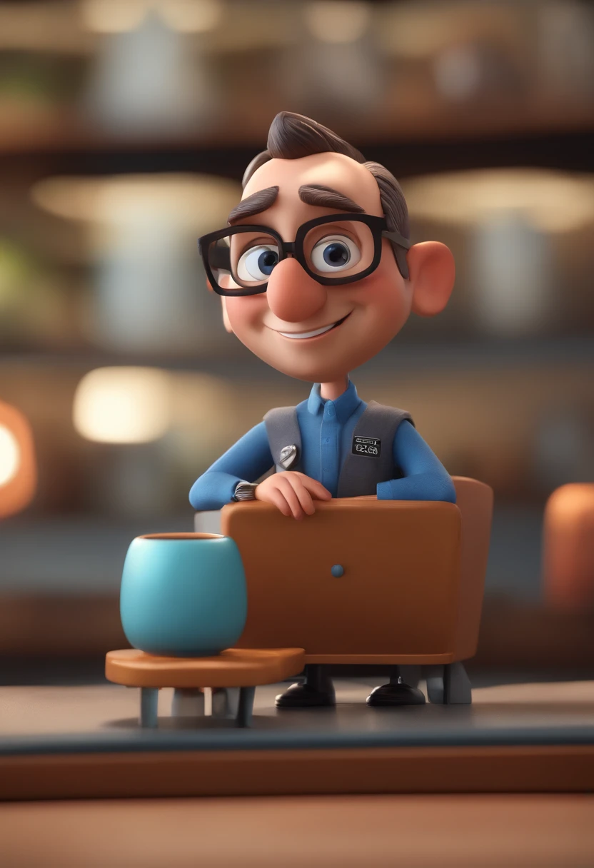 Cartoon character of a man with black glasses and a blue shirt, animation character, Caractere estilizado, animation style rendering, 3D estilizado, Arnold Maya render, 3 d render stylized, toon render keyshot, Personagem 3D, Personagem 3D, 3d rendering stylized, 3 d character render, personagem de desenho animado, Personagem de close up, Pose de personagem, (Estilo Pixar) (master part:1.2) (Bokeh) (best quality) (pele detalhada) (textura detalhada) (8k) (argila) (Cinematic lighting) (foco nítido