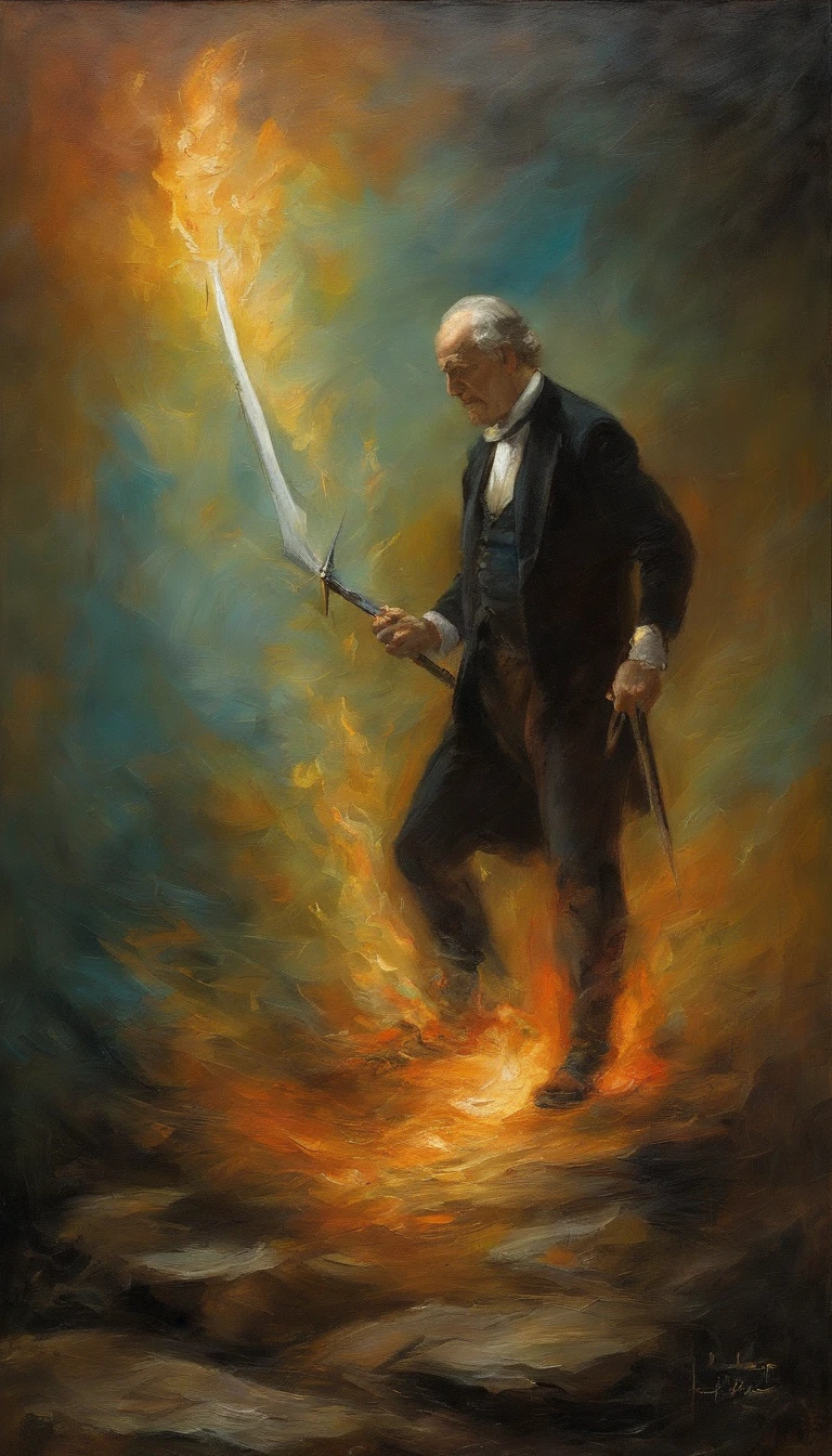 pintura do arcanjo Miguel segurando uma espada, Arte estilo William Blake enfrentando lucifer