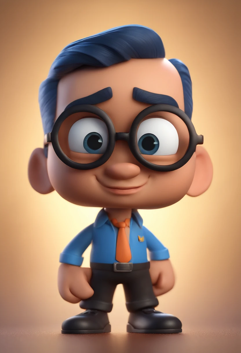 Cartoon character of a man wearing black glasses and a blue shirt, um personagem animado, Caractere estilizado, animation style rendering, 3D estilizado, Arnold Maya render, 3 d render stylized, toon render keyshot, Personagem 3D, Personagem 3D, 3d rendering stylized, 3 d character render, personagem de desenho animado, Personagem de close up, Pose de personagem, (Estilo Pixar) (master part:1.2) (Bokeh) (best quality) (pele detalhada) (textura detalhada) (8k) (argila) (Cinematic lighting) (foco nítido，Senta e vaza a parte superior do corpo
