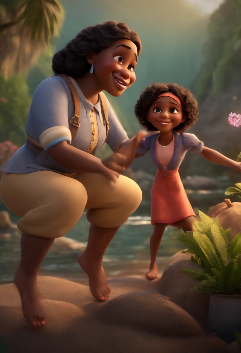 (best quality,4k,highres,masterpiece:1.2),ultra-detailed,(realistic:1.37),(HDR,UHD),vivid colors,studio lighting,(physically-based rendering),(extreme detail description),(sharp focus),3D glasses,black woman,wavy medium hair,dancing,Disney makeup,Fisherman,cute,smiling,close-up,Pixar,Disney,movie lighting.