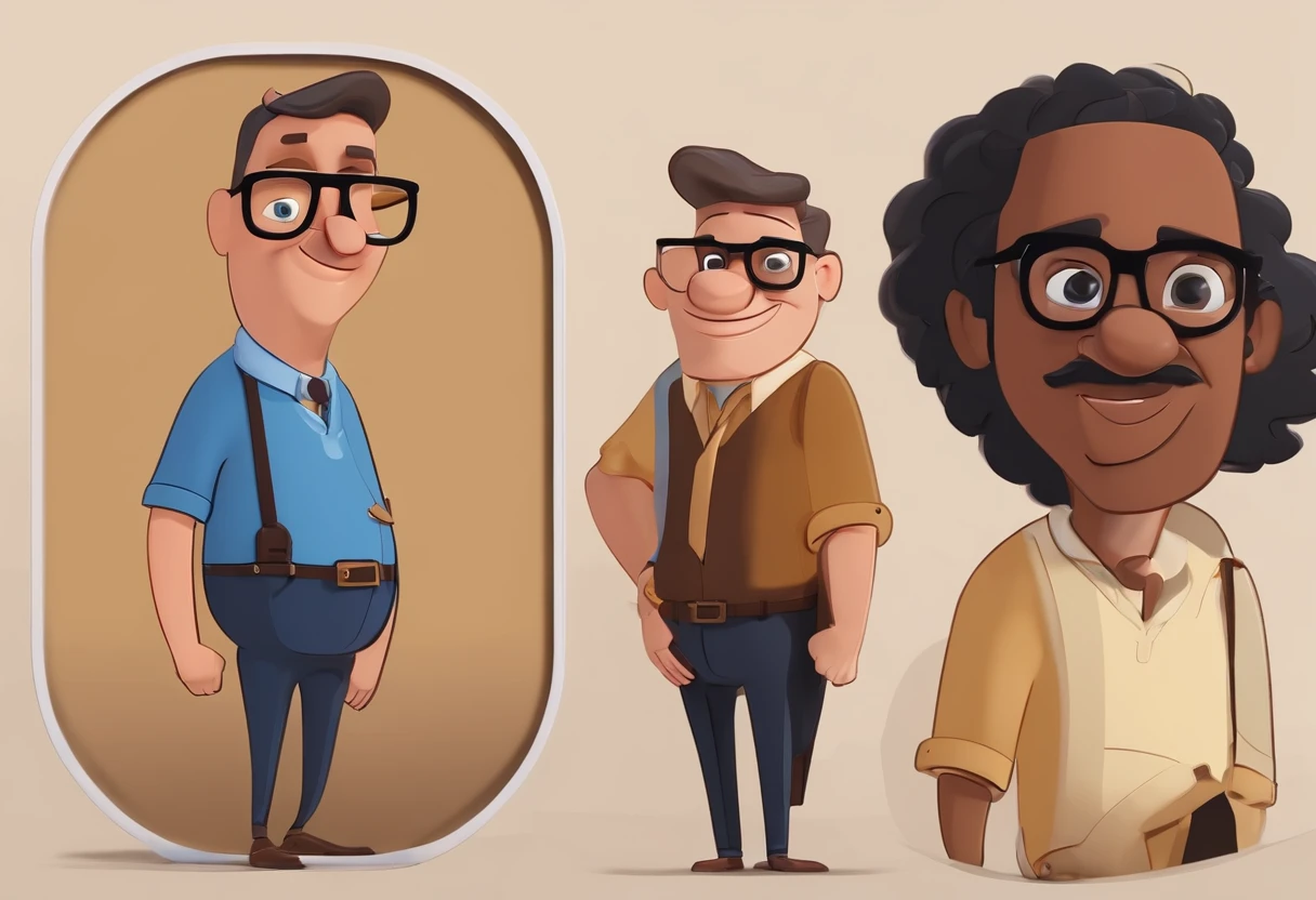 Cartoon character of a man wearing black glasses and a blue shirt, um personagem animado, Caractere estilizado, animation style rendering, 3D estilizado, Arnold Maya render, 3 d render stylized, toon render keyshot, Personagem 3D, Personagem 3D, 3d rendering stylized, 3 d character render, personagem de desenho animado, Personagem de close up, Pose de personagem, (Estilo Pixar) (master part:1.2) (Bokeh) (best quality) (pele detalhada) (textura detalhada) (8k) (argila) (Cinematic lighting) (foco nítido,Senta e vaza a parte superior do corpo
