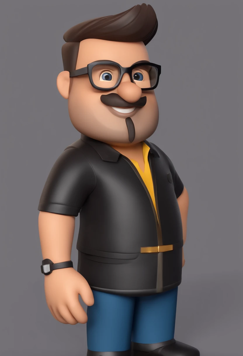 Cartoon character of a man with black glasses, cabelos curtos pretos e levemente grisalhos e uma camisa azul, beard also black and a little gray, Thin face and smile on face animation character, Caractere estilizado, animation style rendering, 3D estilizado, Arnold Maya render, 3 d render stylized, toon render keyshot, Personagem 3D, Personagem 3D, 3d rendering stylized, 3 d character render, personagem de desenho animado, Personagem de close up, Pose de personagem, (Estilo Pixar) (master part:1.2) (Bokeh) (best quality) (pele detalhada) (textura detalhada) (8k) (argila) (Cinematic lighting) (foco nítido