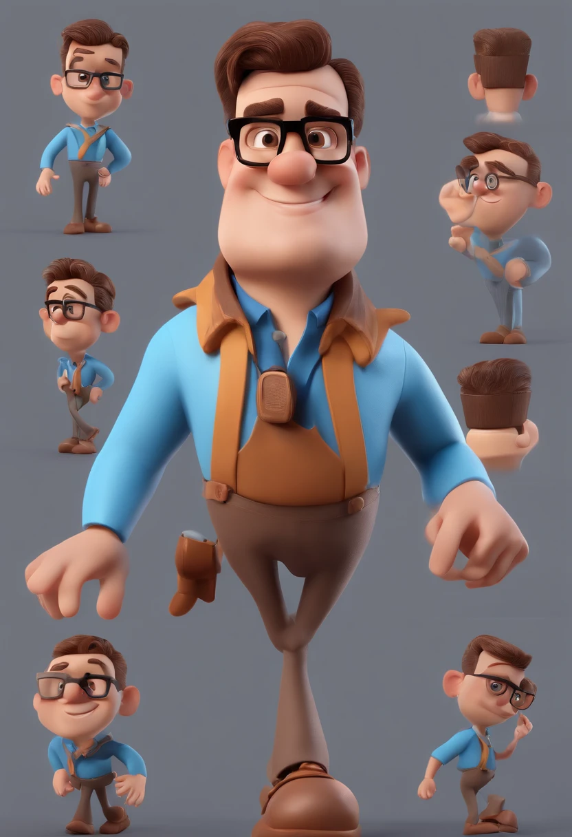 Cartoon character of a man with black glasses and a blue shirt, animation character, Caractere estilizado, animation style rendering, 3D estilizado, Arnold Maya render, 3 d render stylized, toon render keyshot, Personagem 3D, Personagem 3D, 3d rendering stylized, 3 d character render, personagem de desenho animado, Personagem de close up, Pose de personagem, (Estilo Pixar) (master part:1.2) (Bokeh) (best quality) (pele detalhada) (textura detalhada) (8k) (argila) (Cinematic lighting) (foco nítido