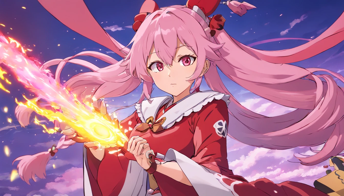 Menina anime com cabelo rosa longo e rosto branco e olhos pretos, Impacto de Ayaka Genshin, artistic render of reimu hakurei, Retrato de Onmyoji, ayaka jogo genshin impact, anime moe artstyle, shalltear bloodfallen, Do videogame Azur Lane, dreamy psychedelic anime, arte de anime digital detalhada, shalltear from overlord