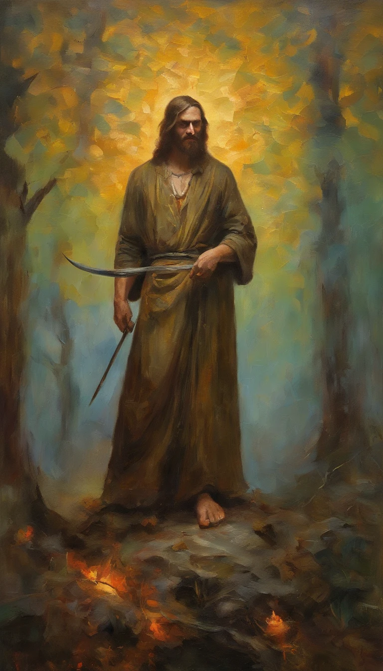 pintura do arcanjo Miguel segurando uma espada no ceu aos olhos de Deus enfrentando lucifer, 8k, realista