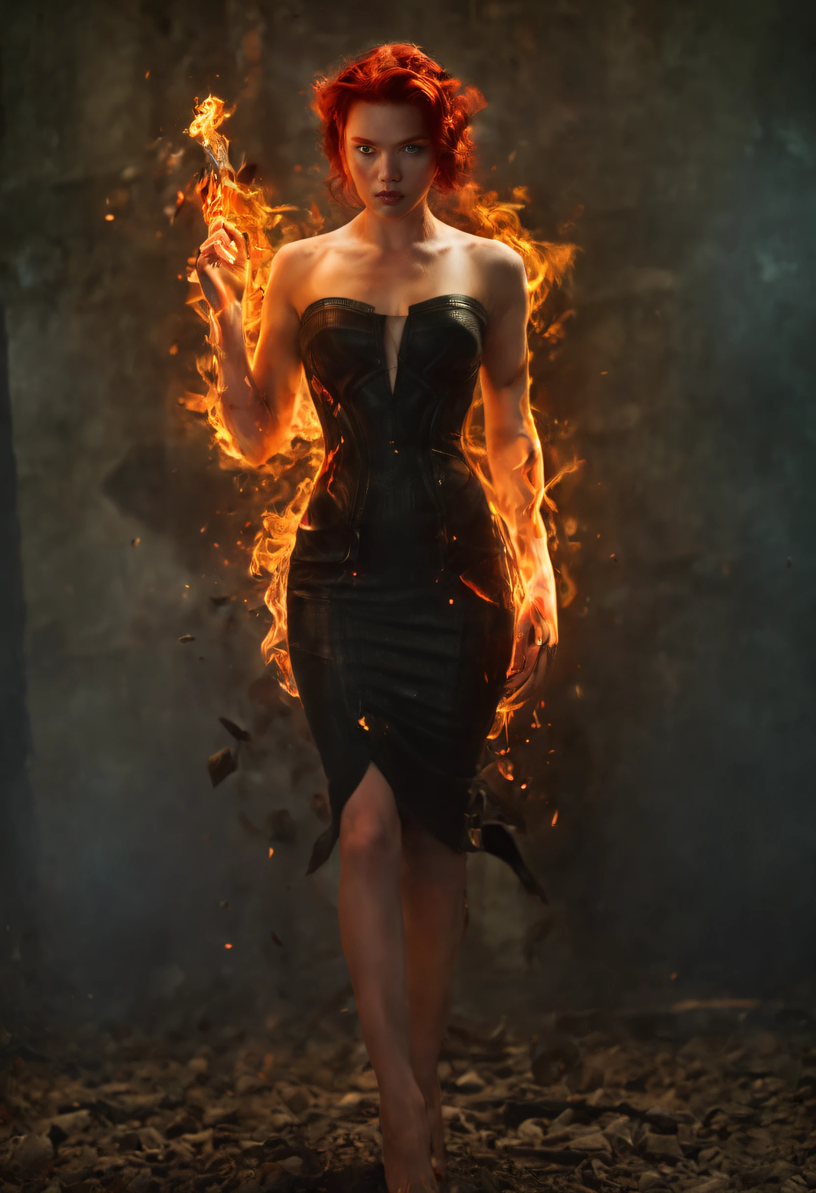 (Masterpiece, High quality, Best quality, offcial art, Beauty and aesthetics:1.2),(theelementoffire:1.4),（1 young woman：1.6），scarlettJohansson,Composed of fire elements，Highly realistic,posing elegantly,Transparency,Sci-fi lighting effects,dress,Flame,hoang lap，climaxing，，brown  hair，best qualtiy，tmasterpiece，（realisticlying：1.4），RAW photos，vibrant with colors，Flow and movement。salama，hilltop，Great giants，Sexy gesture，Barefoot，without wearing shoes，Deep background，Fantastic and incredible，Epic composition，(Complicated details，Hyper-detailing:1.2)，art  stations，（tmasterpiece，best qualtiy）surrealism, shadowing, anaglyph, stereograms, angle of view, Cinematic lighting, 8K, Super detail, ccurate, Best quality, A high resolution, Award-Awarded, Anatomically correct，correct faces，delicated face，plump，