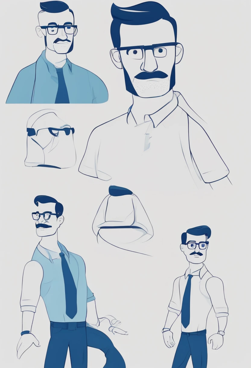 Cartoon character of a man wearing black glasses and a blue shirt, um personagem animado, Caractere estilizado, animation style rendering, 3D estilizado, Arnold Maya render, 3 d render stylized, toon render keyshot, Personagem 3D, Personagem 3D, 3d rendering stylized, 3 d character render, personagem de desenho animado, Personagem de close up, Pose de personagem, (Estilo Pixar) (master part:1.2) (Bokeh) (best quality) (pele detalhada) (textura detalhada) (8k) (argila) (Cinematic lighting) (foco nítido,Senta e vaza a parte superior do corpo
