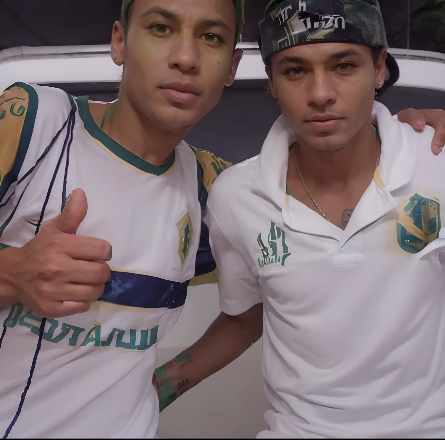 Two men with black hair and one with gray hair in the middle of a cannabis plantation, nu frontal exibindo seu penis juntos e pelos corporais