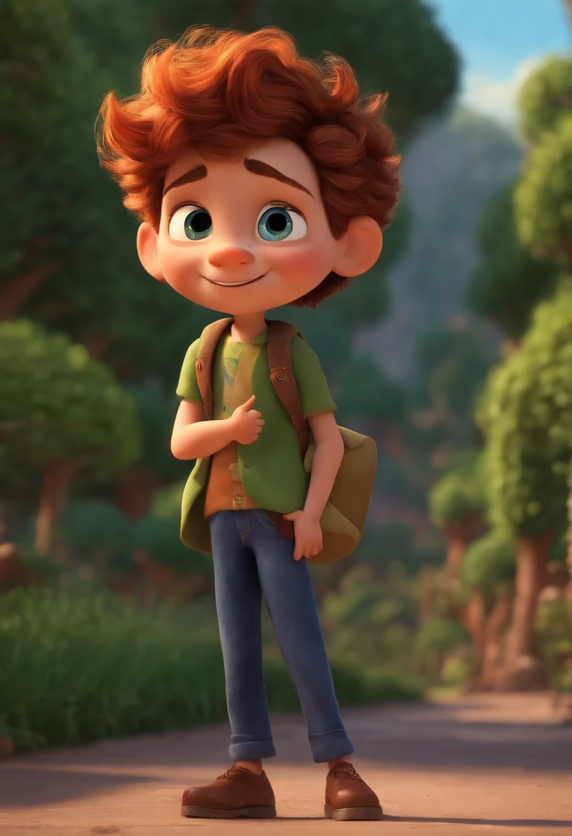 Image of a boy for a story in a YouTube video in Pixar format, He's the little allabester, He's the class leader, He's outgoing, Playful and gets up for a lot of things, cabelo curto