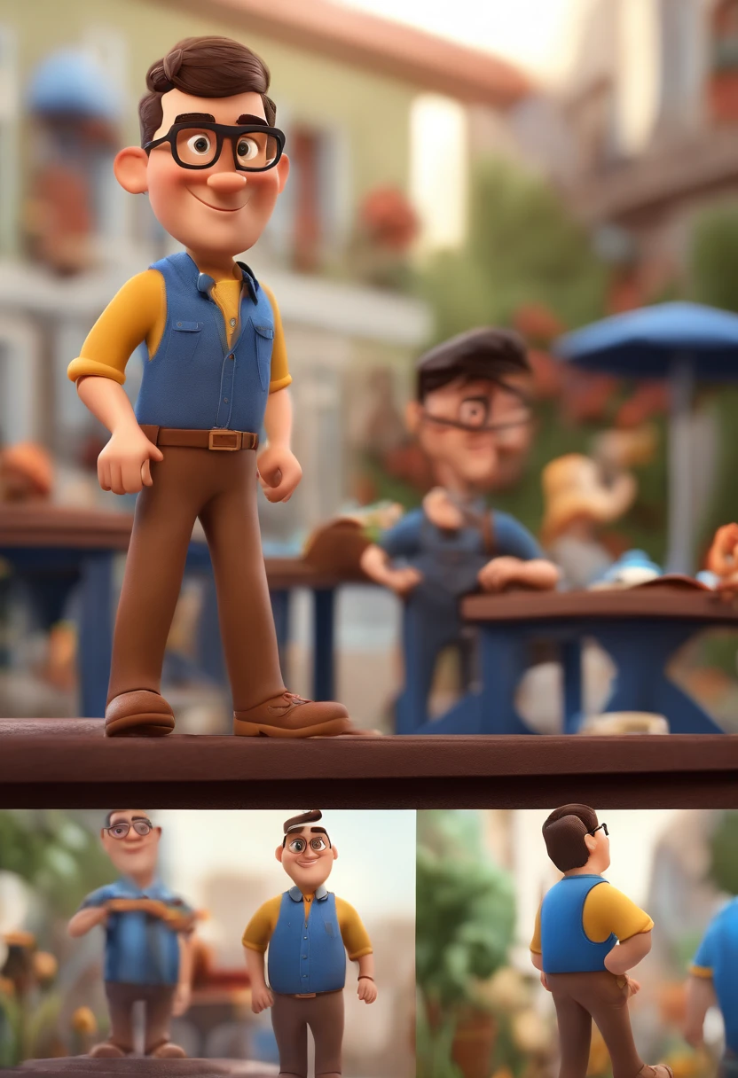 Cartoon character of a man with black glasses and a blue shirt, animation character, Caractere estilizado, animation style rendering, 3D estilizado, Arnold Maya render, 3 d render stylized, toon render keyshot, Personagem 3D, Personagem 3D, 3d rendering stylized, 3 d character render, personagem de desenho animado, Personagem de close up, Pose de personagem,  (Estilo Pixar) (master part:1.2) (Bokeh) (best quality) (pele detalhada) (textura detalhada) (8k) (argila) (Cinematic lighting) (foco nítido
