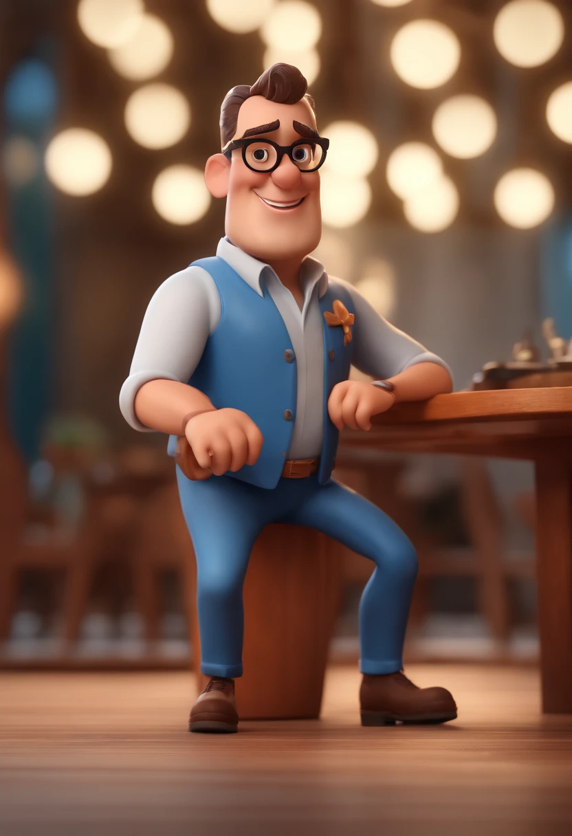 Cartoon character of a man with black glasses and a blue shirt, animation character, Caractere estilizado, animation style rendering, 3D estilizado, Arnold Maya render, 3 d render stylized, toon render keyshot, Personagem 3D, Personagem 3D, 3d rendering stylized, 3 d character render, personagem de desenho animado, Personagem de close up, Pose de personagem, (Estilo Pixar) (master part:1.2) (Bokeh) (best quality) (pele detalhada) (textura detalhada) (8k) (argila) (Cinematic lighting) (foco nítido