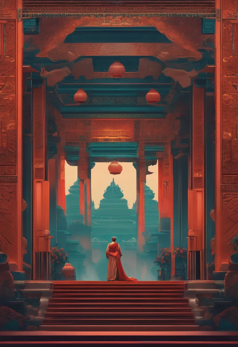 Ancient traditional culture and modern cyberpunk combine patterns