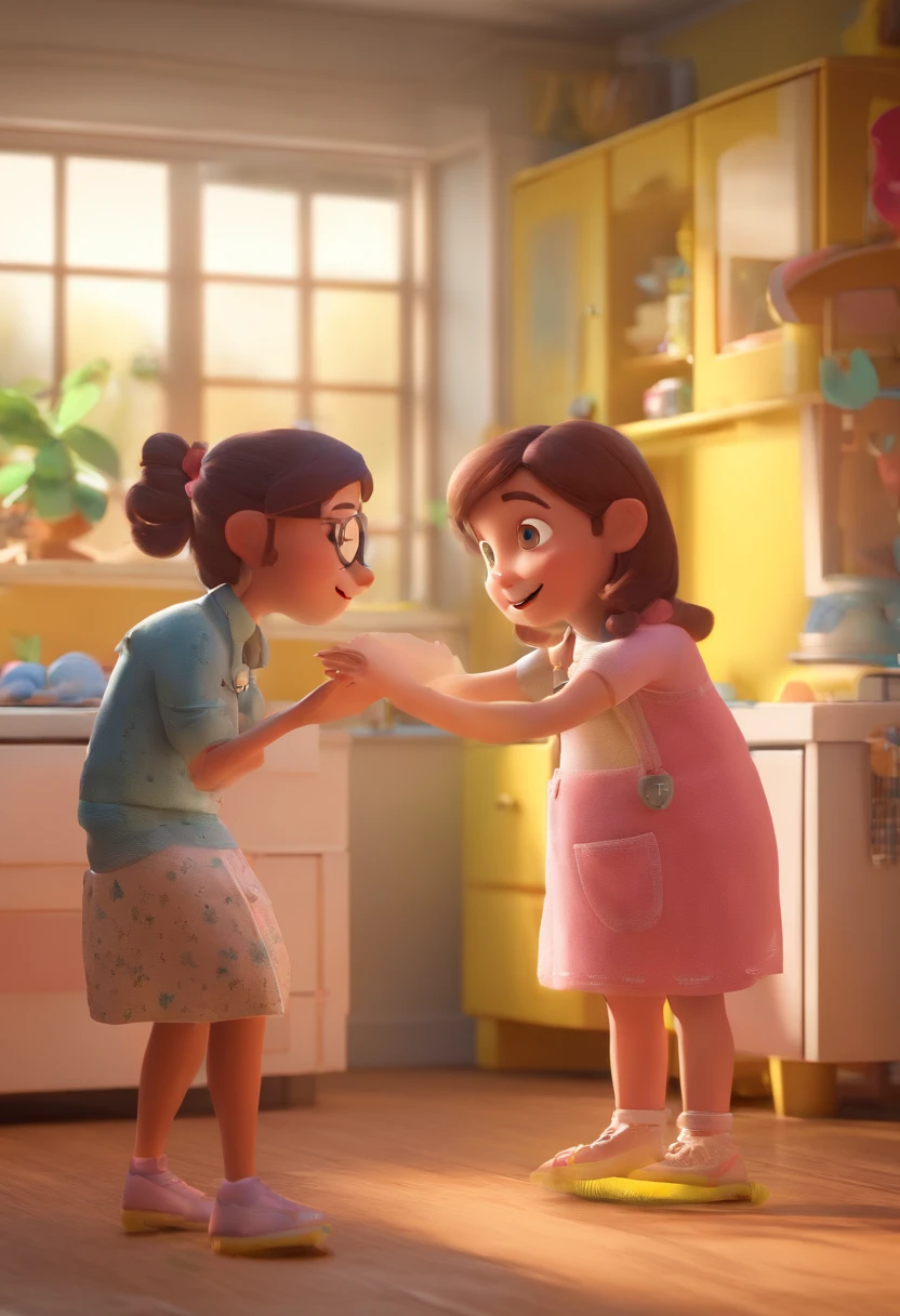 Estilo Pixar: Familia, Um pai, A mother and one girls. Uma menina de 5 meses
