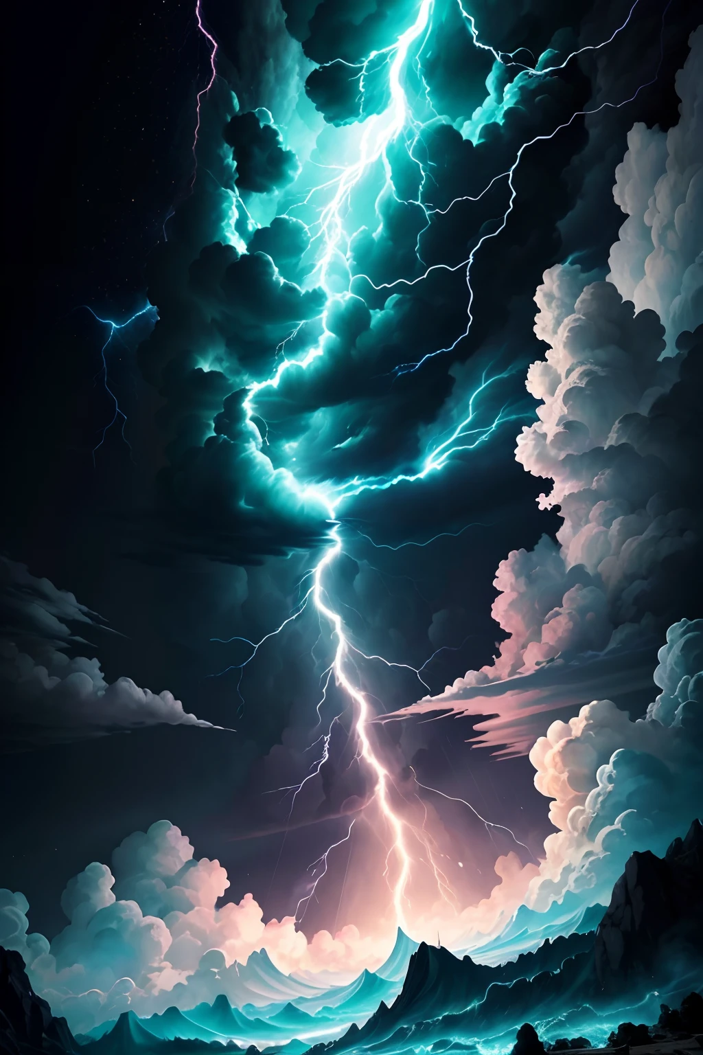 um logotipo ousado com uma nuvem escura e imponente no centro, With lightning and thunder streaking the stormy sky. Abaixo, as palavras "A Tempestade" em letras fortes e impactantes, as if they were being shaped by the force of the storm.