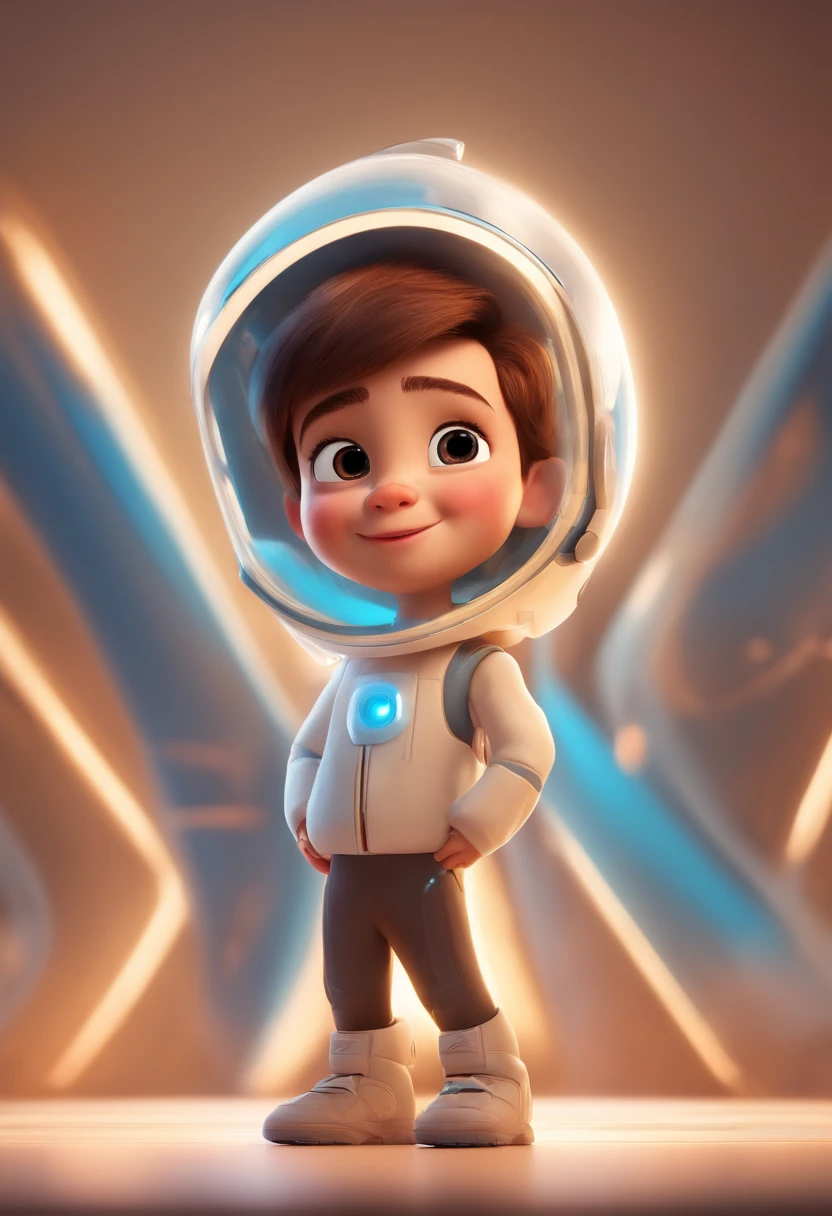 a happy cute standing short hair, vestindo uma fantasia espacial, , fundo branco, barnet, tom, Estilo Pixar, ..3d, desenhos animados, rosto detalhado, asymmetrical 16k