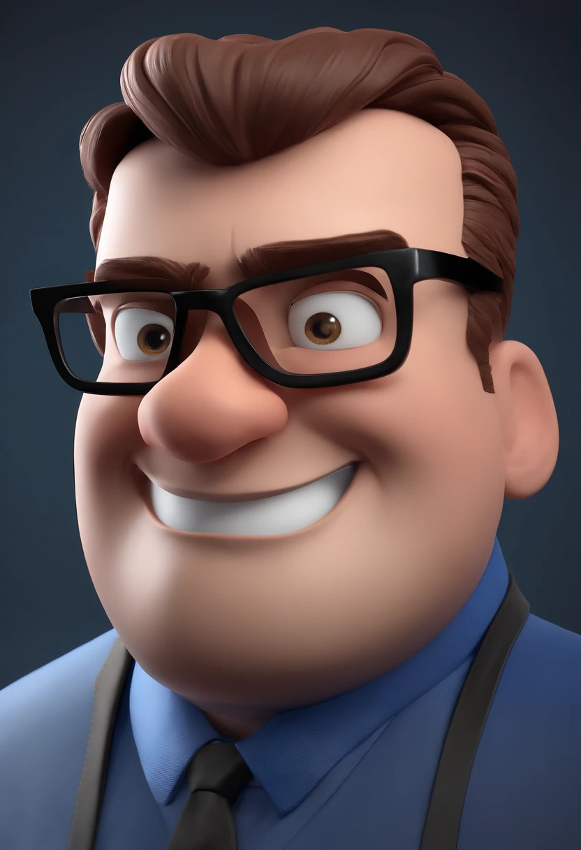 Cartoon character of a man with black glasses and a blue shirt, animation character, Caractere estilizado, animation style rendering, 3D estilizado, Arnold Maya render, 3 d render stylized, toon render keyshot, Personagem 3D, Personagem 3D, 3d rendering stylized, 3 d character render, personagem de desenho animado, Personagem de close up, Pose de personagem, (Estilo Pixar) (master part:1.2) (Bokeh) (best quality) (pele detalhada) (textura detalhada) (8k) (argila) (Cinematic lighting) (foco nítido