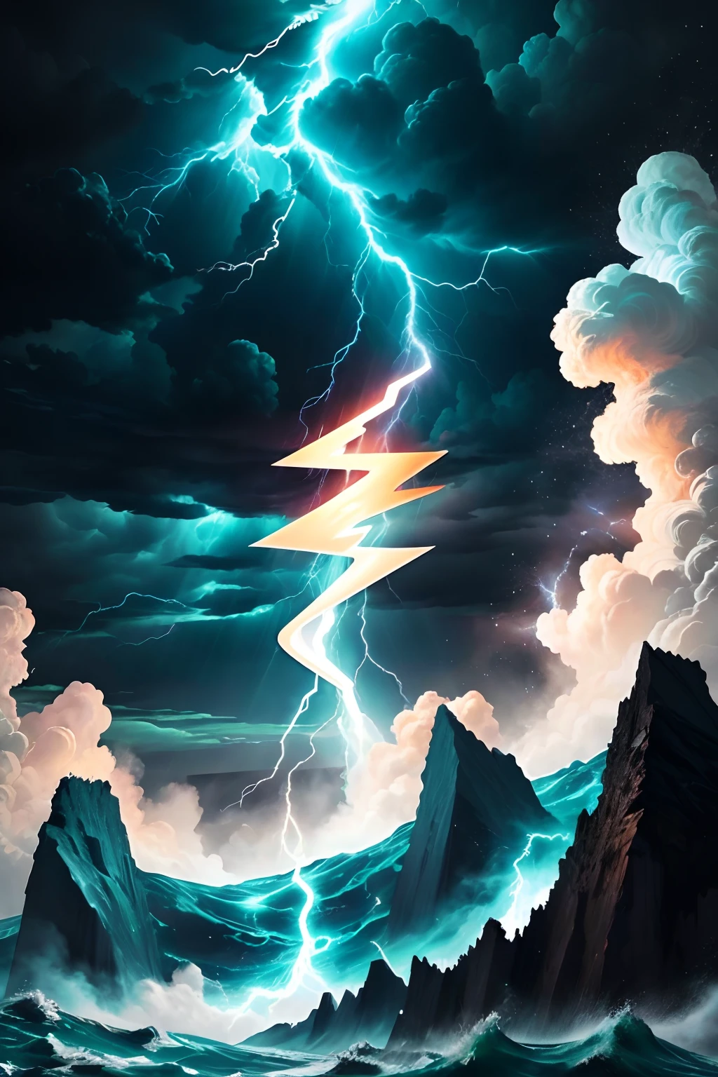 um logotipo ousado com uma nuvem escura e imponente no centro, With lightning and thunder streaking the stormy sky. Abaixo, as palavras "A Tempestade" em letras fortes e impactantes, as if they were being shaped by the force of the storm.