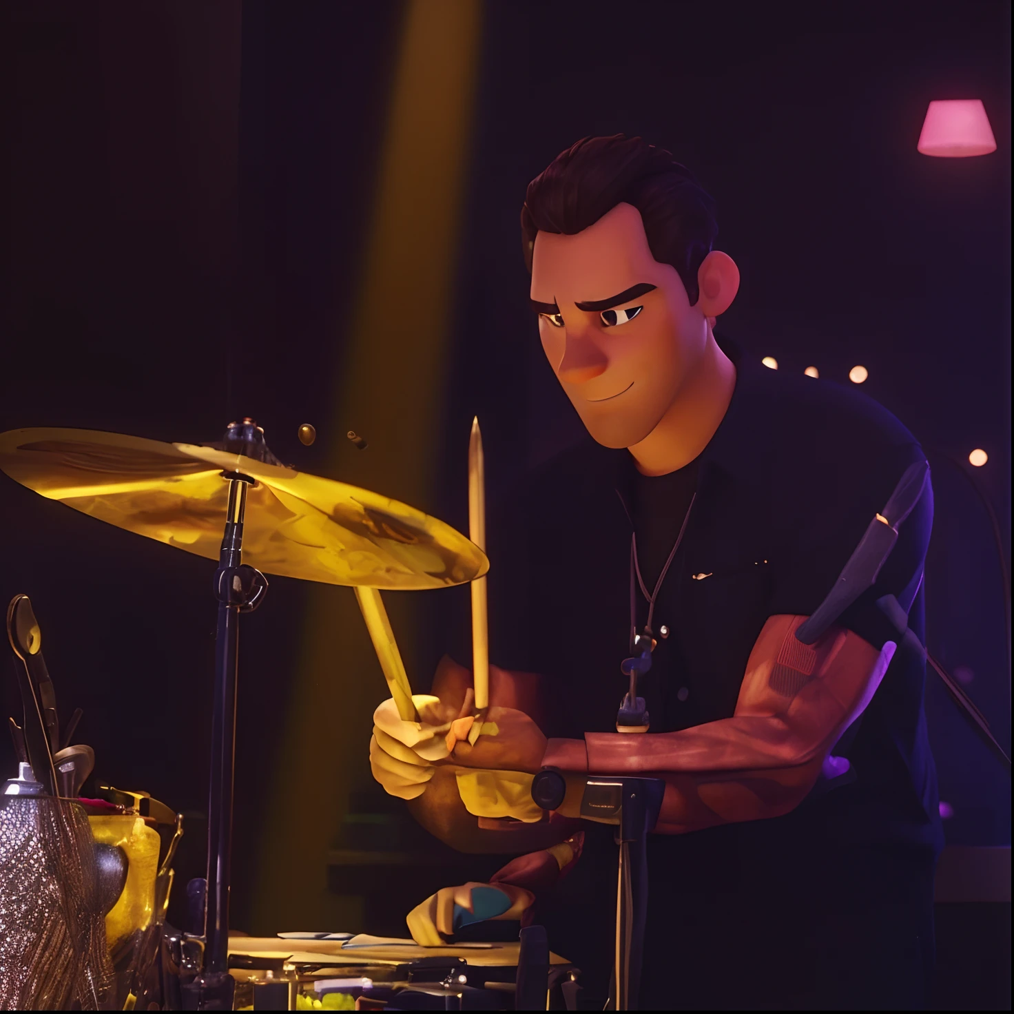 a Disney pixar-inspired movie poster with the title ("The Architect of the Future"). (O Arquiteto do futuro. A male architect in his office of the future in black clothes, cabelo curto e encaracolado e uma verruga na bochecha esquerda, brown with a watch on the right arm) a cena deve estar no distinto estilo de arte digital da Pixar, with a focus on character expressions, Vibrant colors and detailed textures that are characteristic of animations, with the title (Bruno Arquiteto)