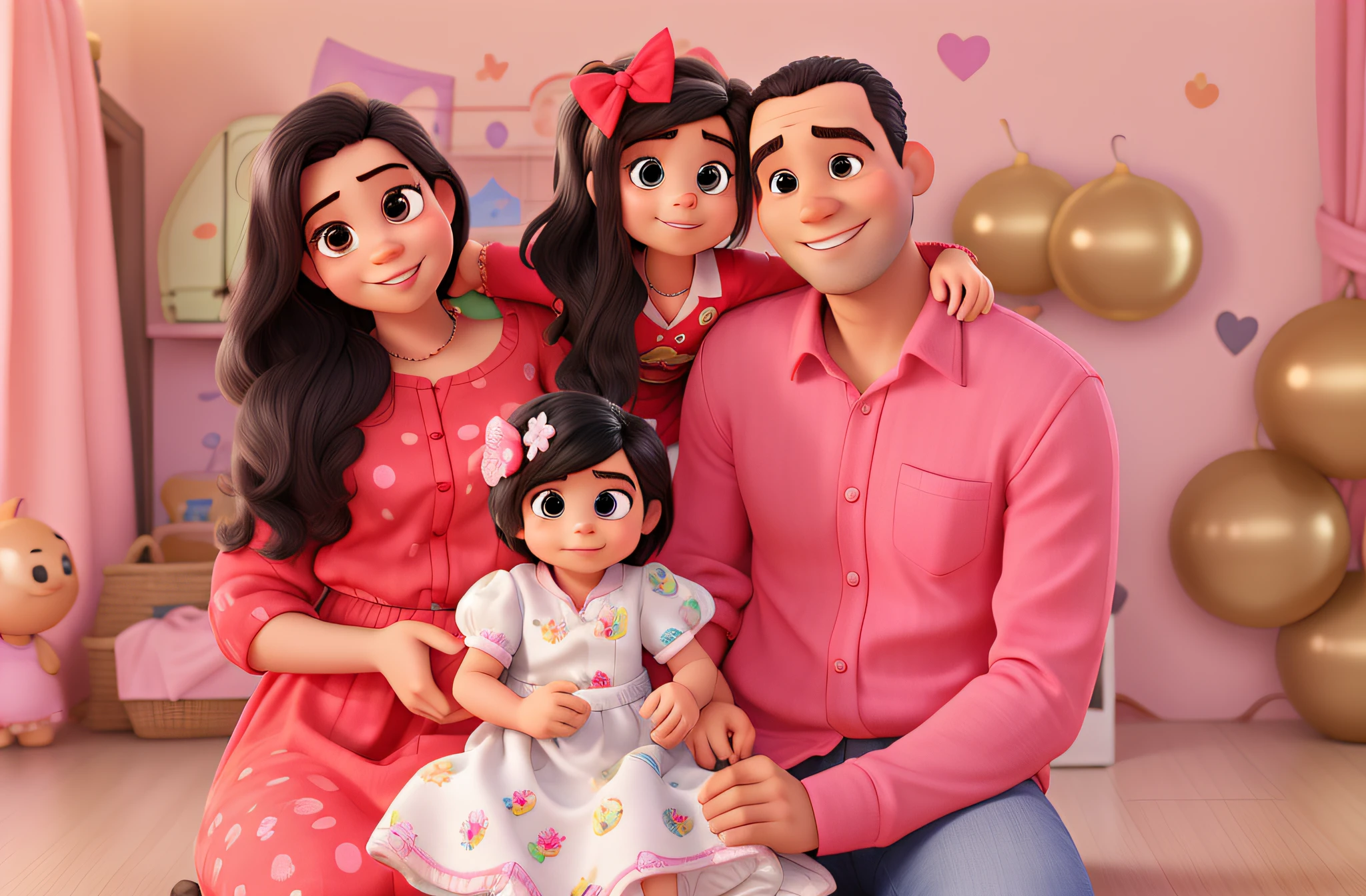 pai, Mother  Girl Small Hair, e outra menina maior, Disney pixar |