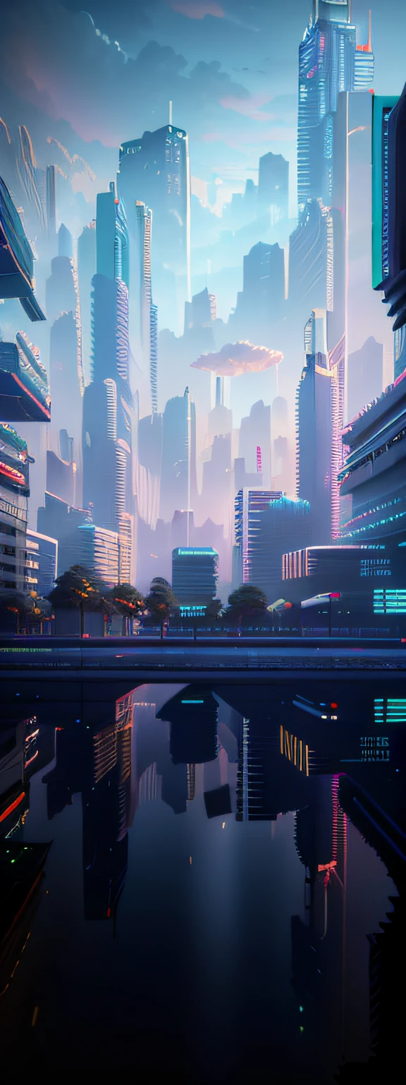 Overall brightening，Highlight，there is a picture of a city with a lot of buildings, anime style cityscape, cyberpunk city street background, HD cityscape, Art Deco transcends aesthetics,futuristic city street,复杂，highly  detailed，（（nipple play））， （真实感：1.5）， （Complex symmetrical war painting：0.5）， 8K  UHD，Soft lighting， High quality， filmgrain， Fujifilm XT3