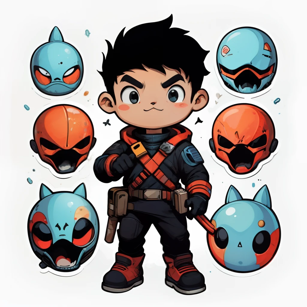 STICKER, a cartoonish character in the full body of an evil skull head,