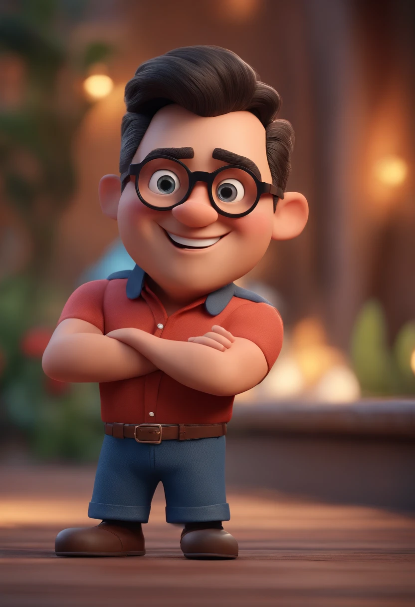 Cartoon character of a man with black glasses and a blue shirt, animation character, Caractere estilizado, animation style rendering, 3D estilizado, Arnold Maya render, 3 d render stylized, toon render keyshot, Personagem 3D, Personagem 3D, 3d rendering stylized, 3 d character render, personagem de desenho animado, Personagem de close up, Pose de personagem,  (Estilo Pixar) (master part:1.2) (Bokeh) (best quality) (pele detalhada) (textura detalhada) (8k) (argila) (Cinematic lighting) (foco nítido