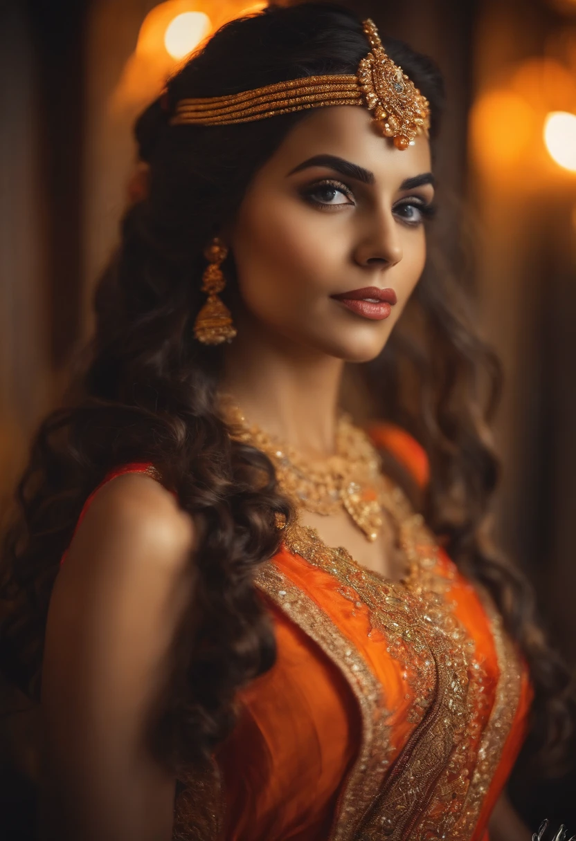 Mulher alta bonita com cabelos vermelhos e olhos amarelos super realista e bem detalhado terno outfit